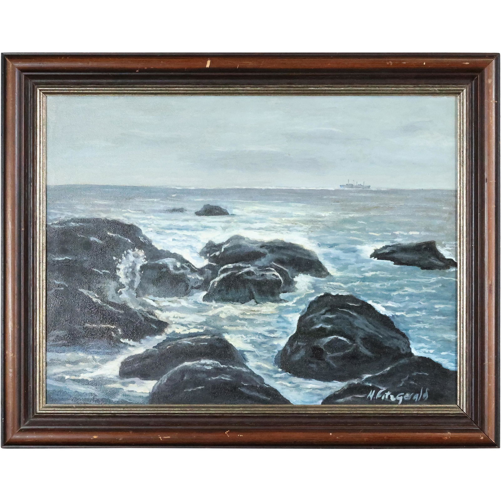 M Fitzgerald, Oil/c Rocky Coast Seascape Painting (1 of 9)