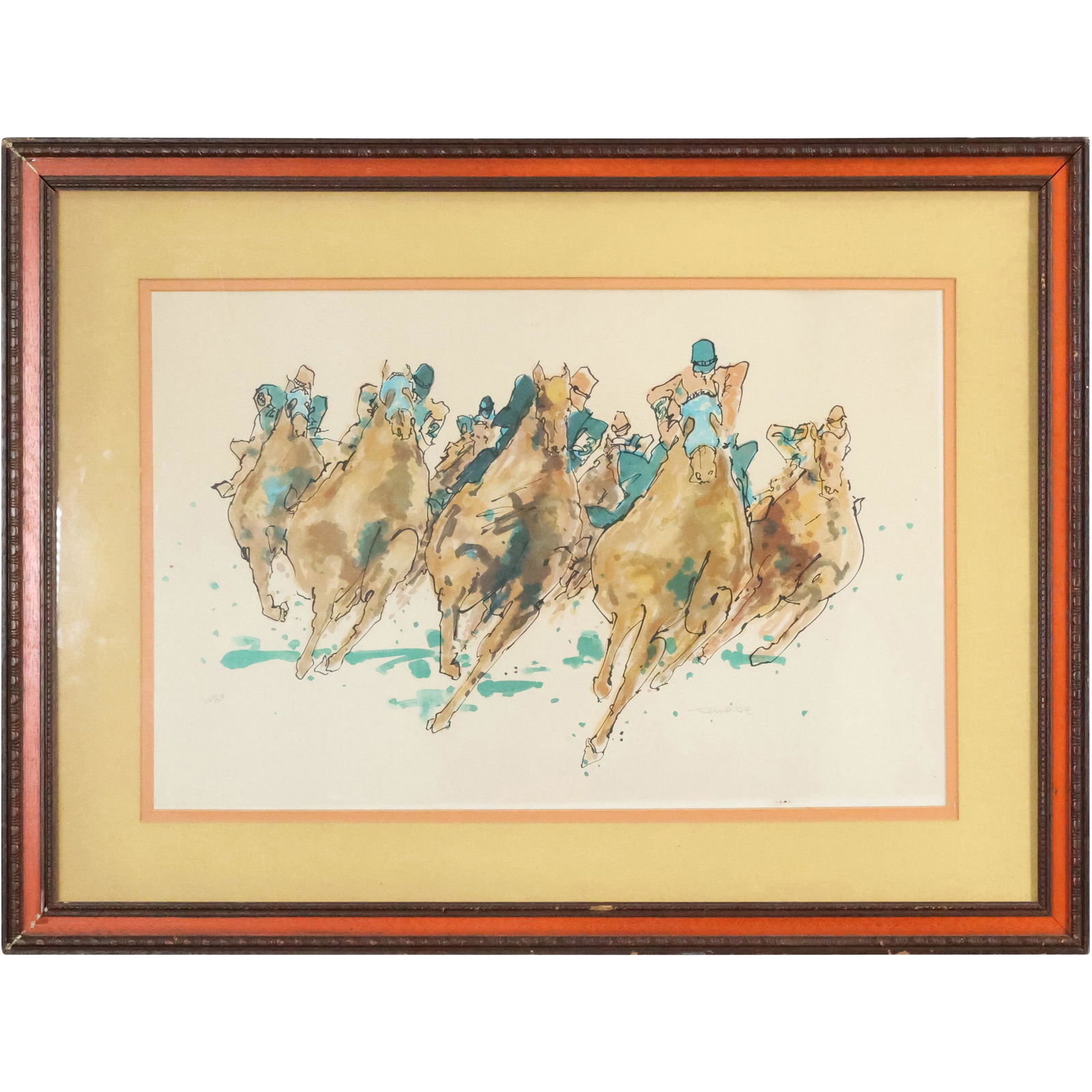 Vintage Aquatint Lithograph Horse Race Signed #125/250 (1 of 12)