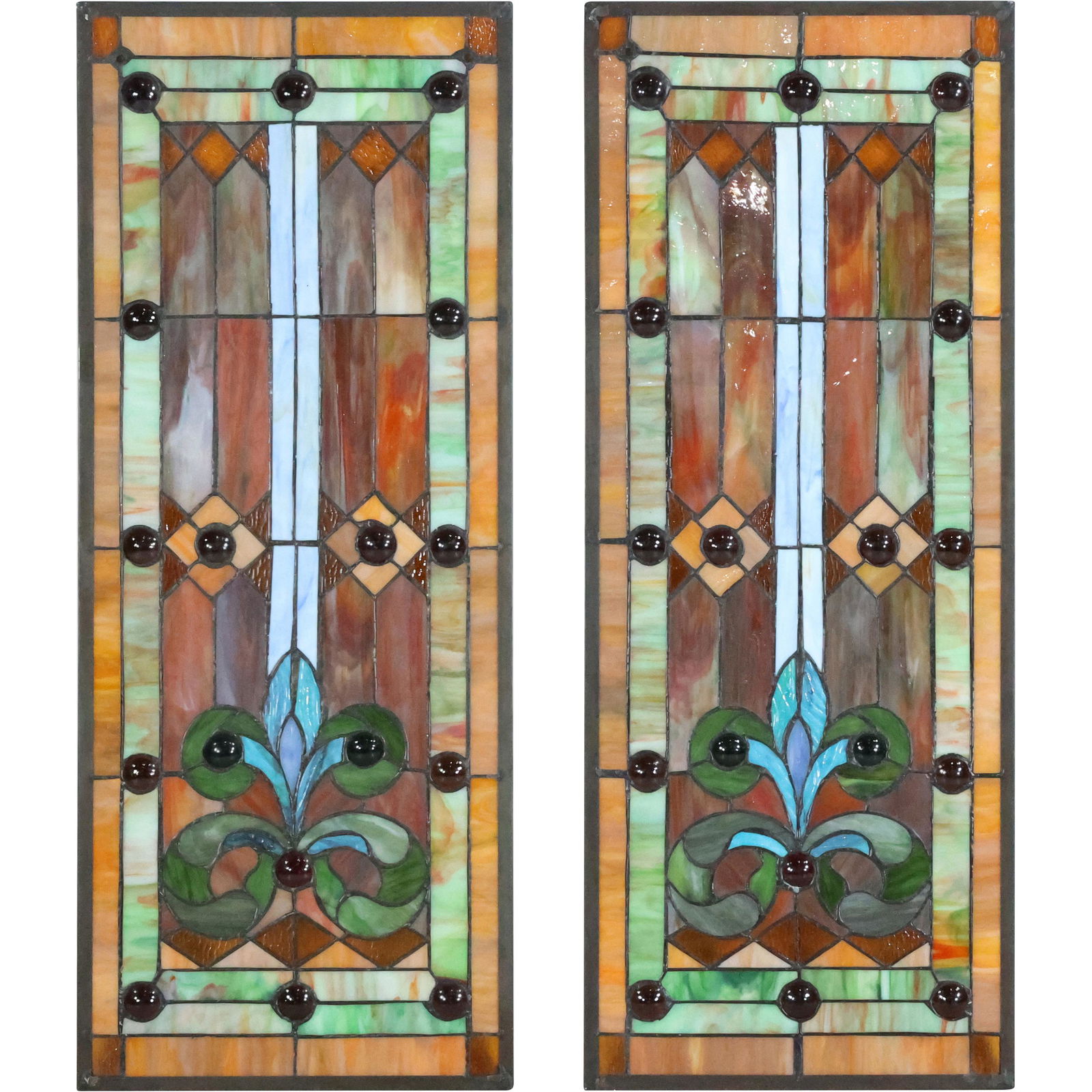 Matched Pair Colorful Leaded Glass Window Panels (1 of 10)
