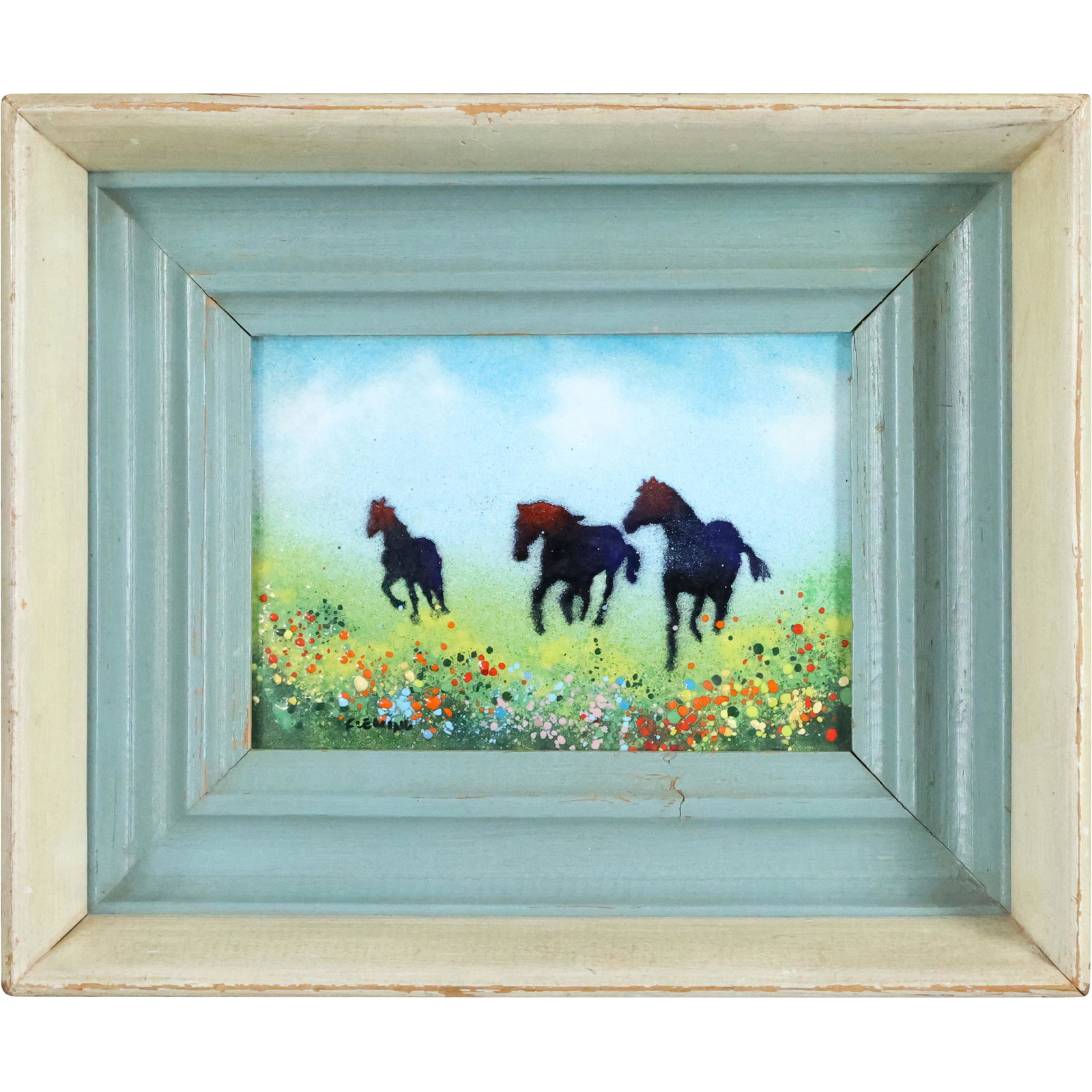 FLEMING, Enamel Art on Copper Galloping Horses in Field (1 of 9)