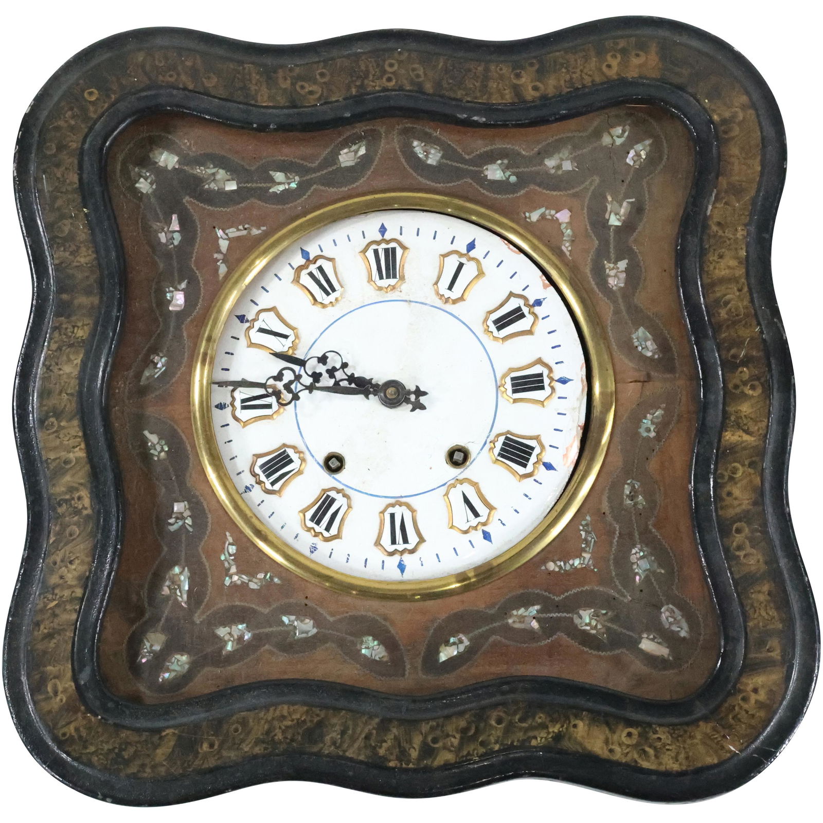 19th C. Antique French Wall Clock Mother of Pearl Inlay (1 of 11)