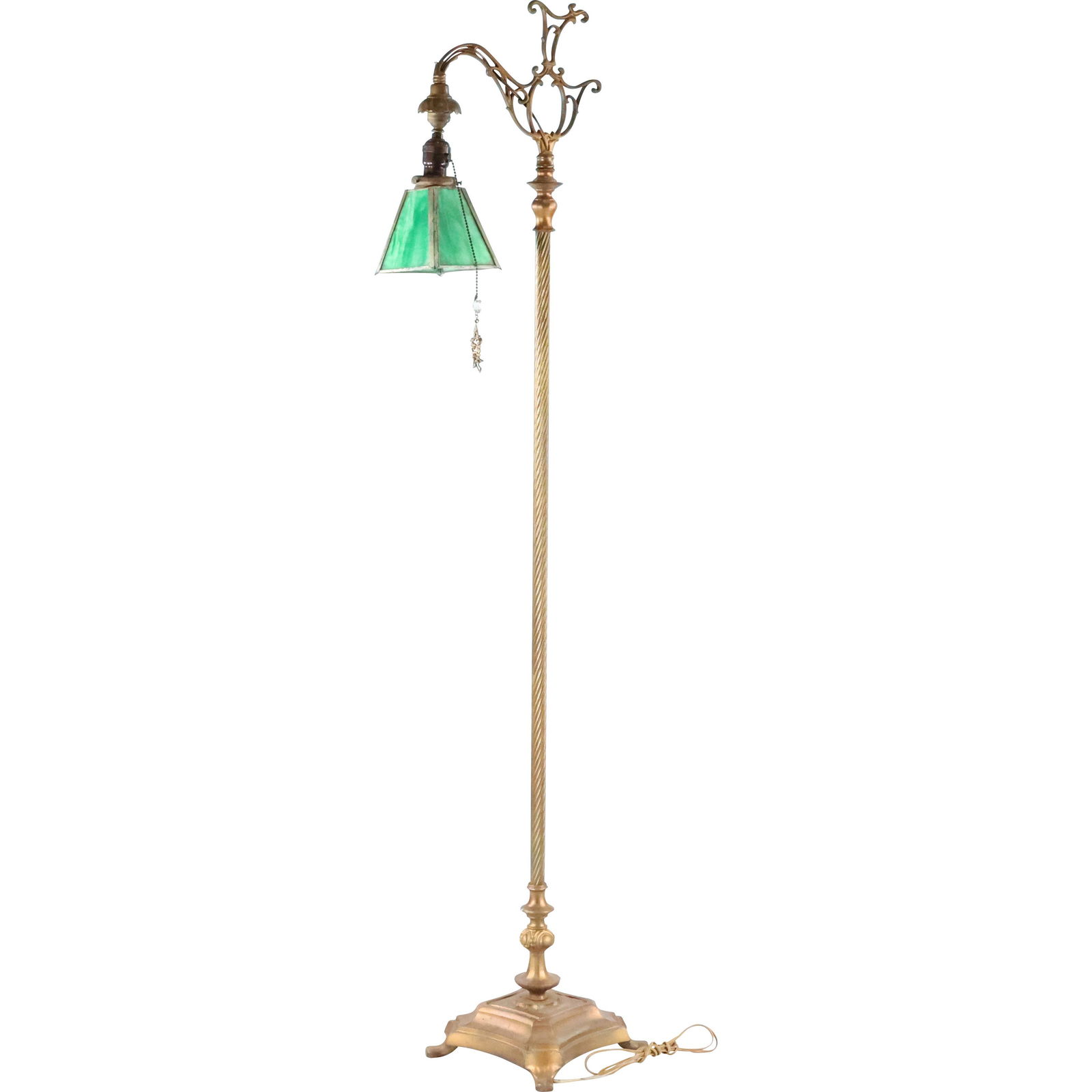 Circa 1920 Metal Bridge Lamp with Green Slag Shade (1 of 12)