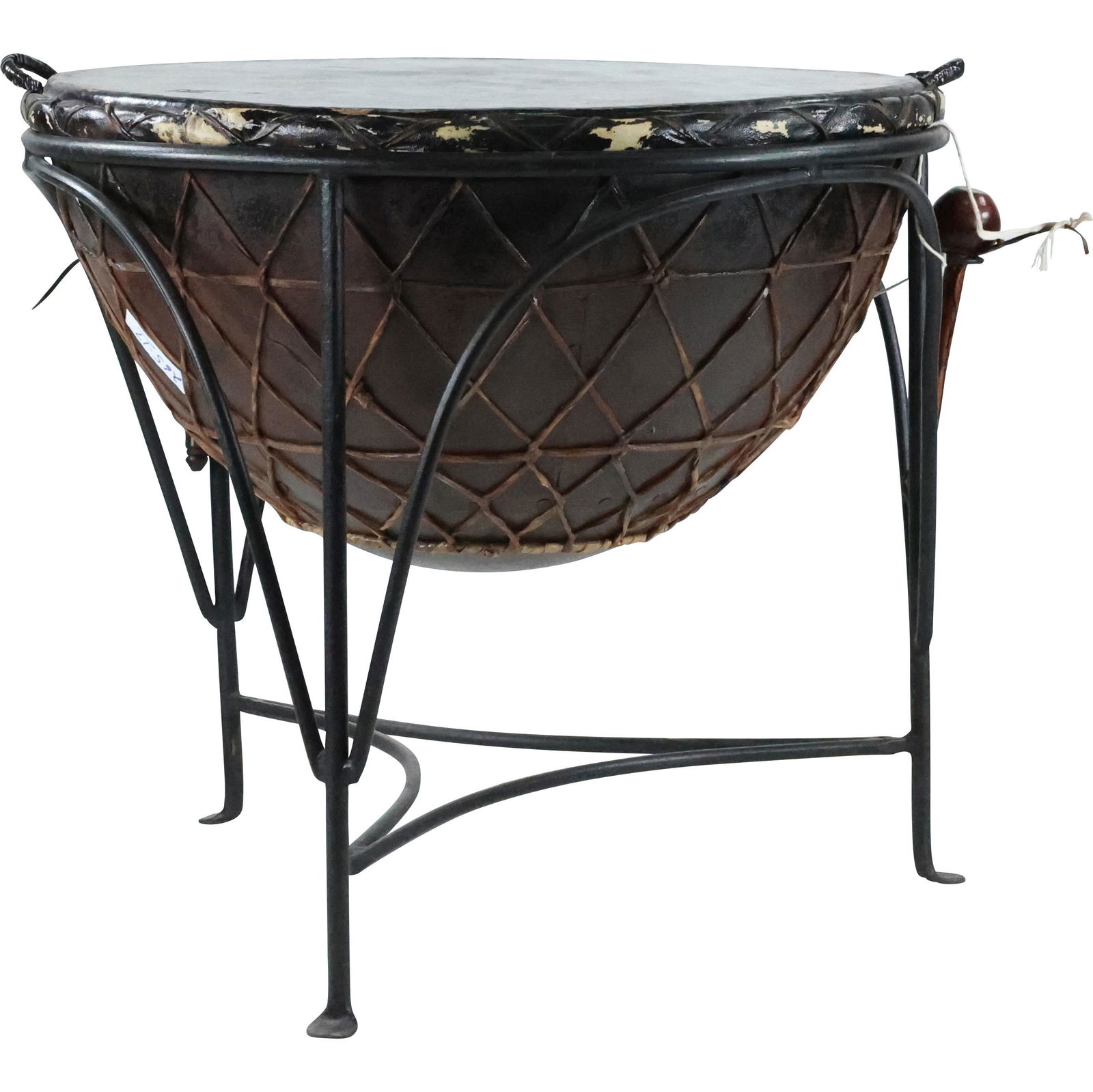Kettle Drum in Iron Frame Base with Mallet: Kettle Drum in Iron Frame Base with Mallet. size: 24 x 27