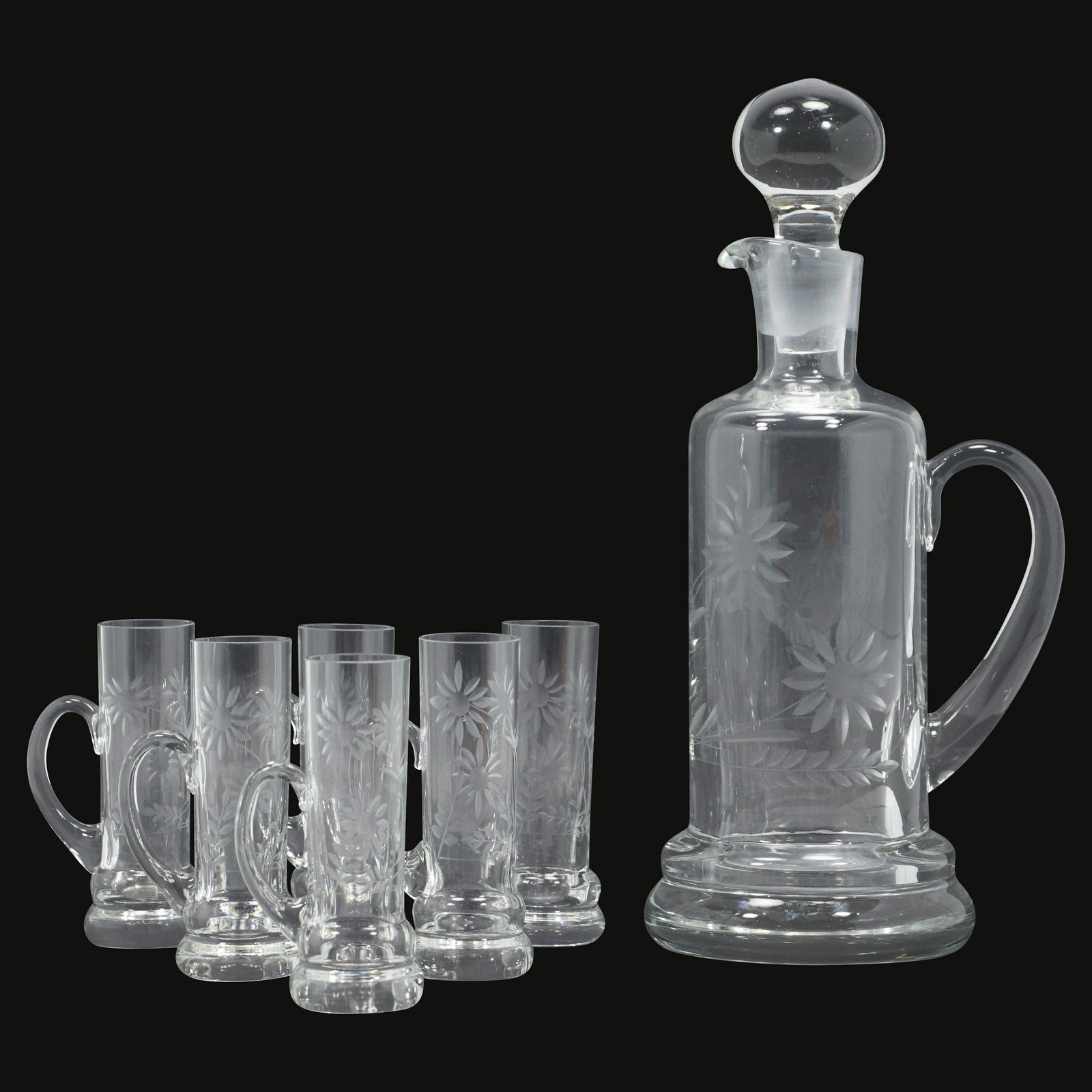 Wheel Cut Crystal Glass Cocktail Pitcher, 6 Cordials (1 of 12)