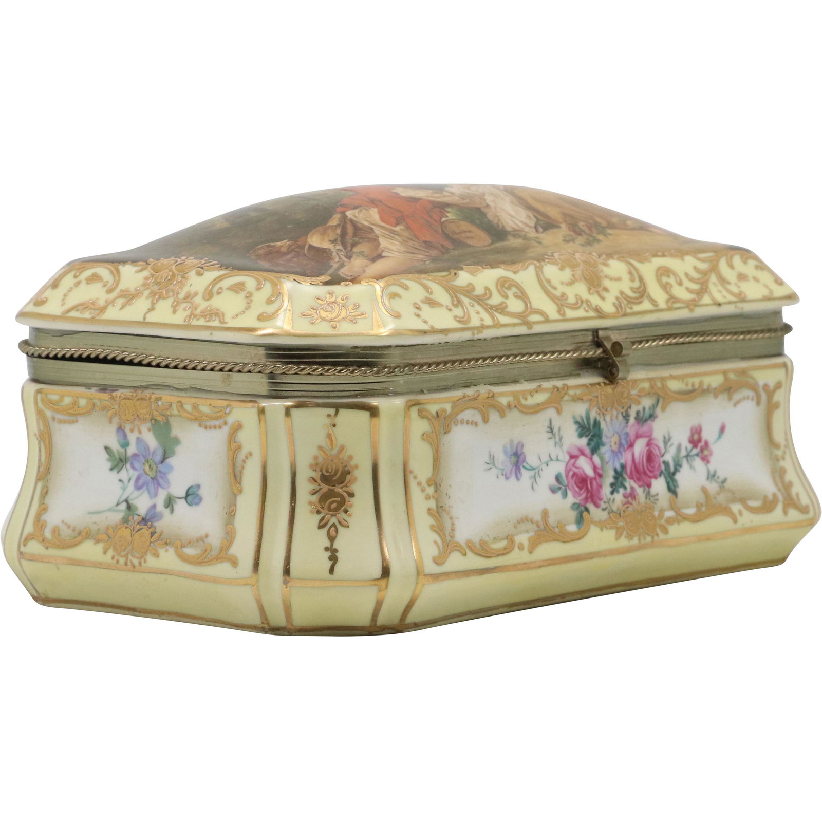 French Sevres Style Fine Porcelain Covered Box Scenic (1 of 10)