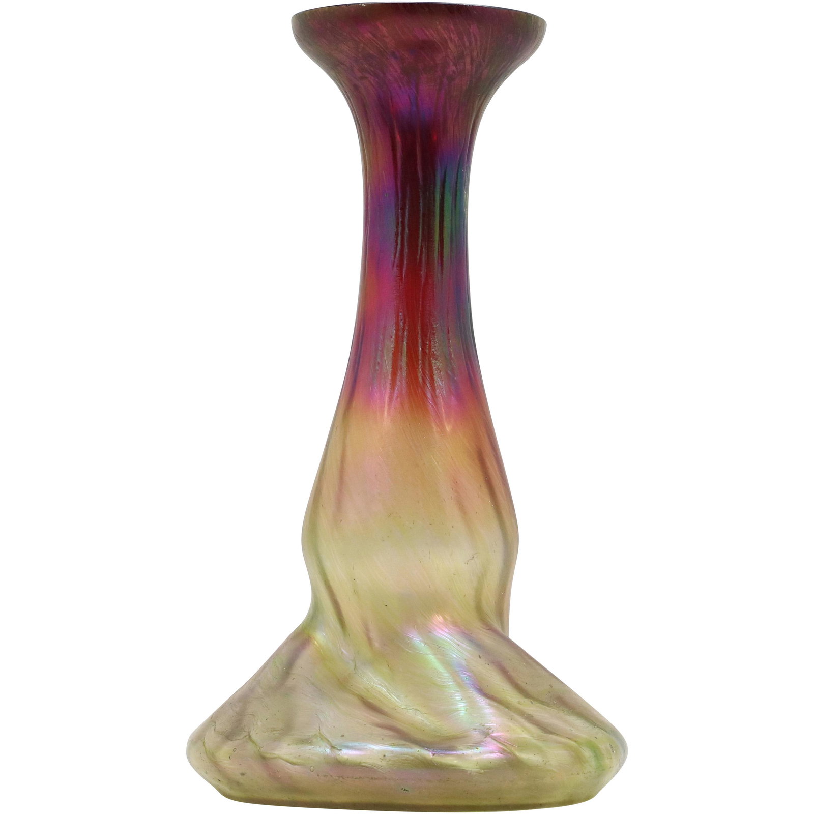 Antique LOETZ Art Glass Vase Red to Yellow Colors: Antique LOETZ Art Glass Vase Red to Yellow Colors. Size: 12.25h 7w
