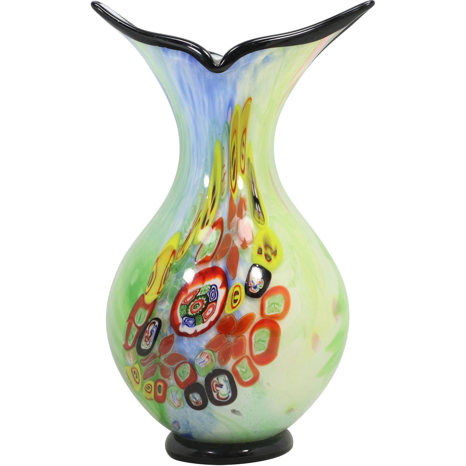 Exquisite Large Murano Art Glass Millefiori Vase Flared (1 of 7)