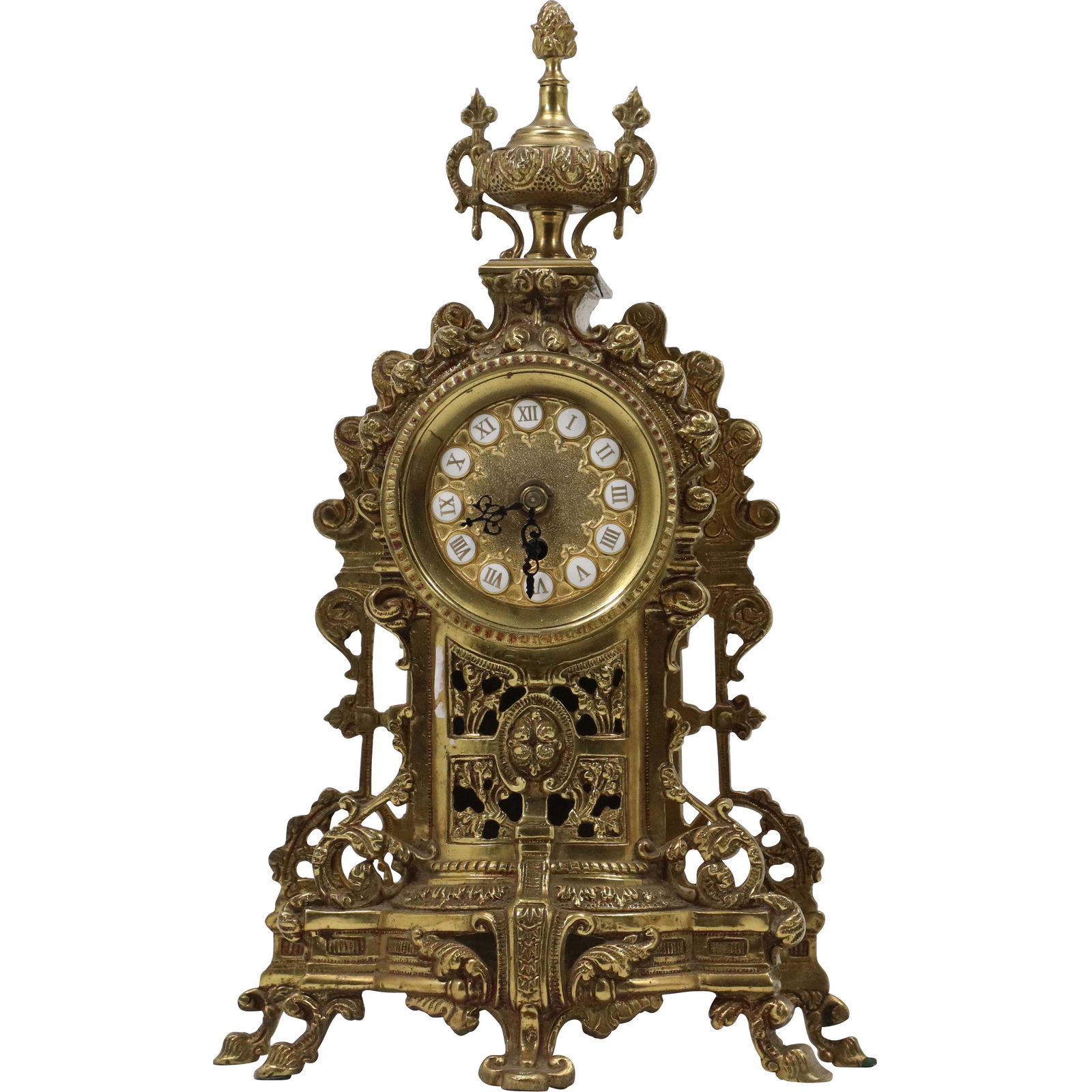 Ornate Bronze French Mantle Clock Porcelain Numerals (1 of 8)