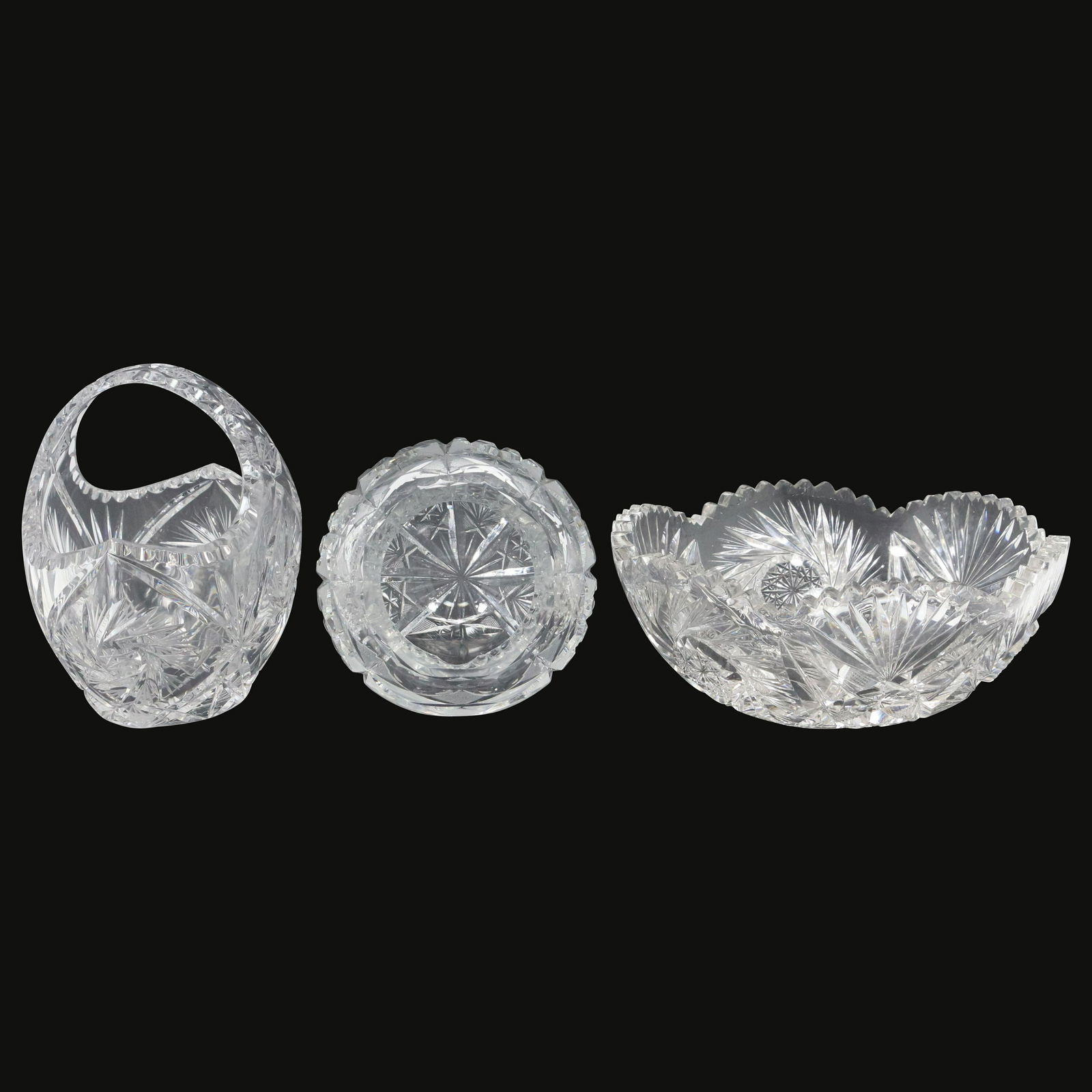 3 Assorted Cut Glass Basket and Two Bowls (1 of 17)