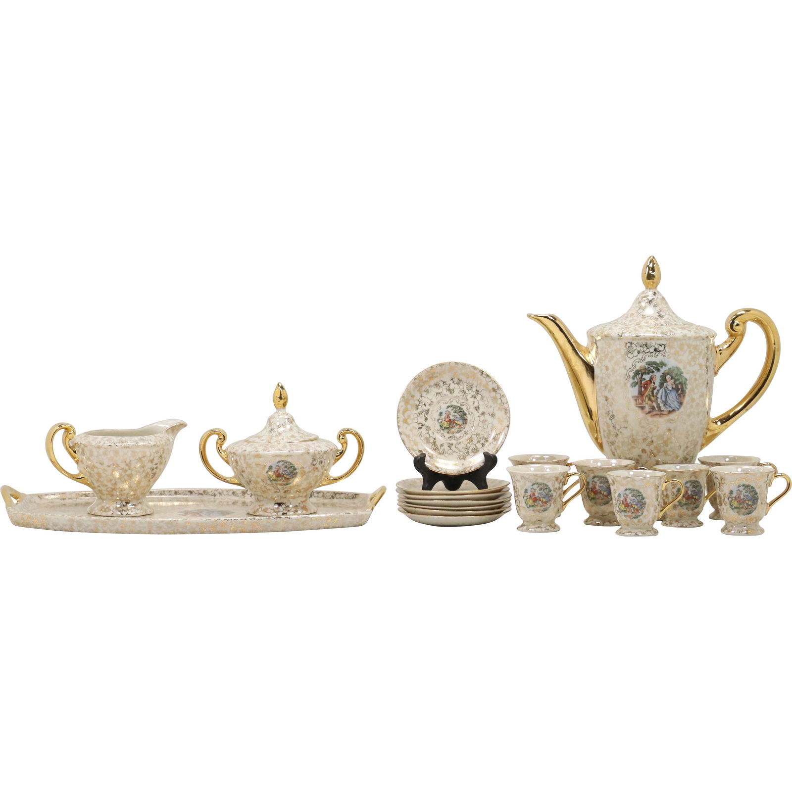 18 Pc Vintage Porcelain Tea Set 22K Gold Hand Painted (1 of 19)