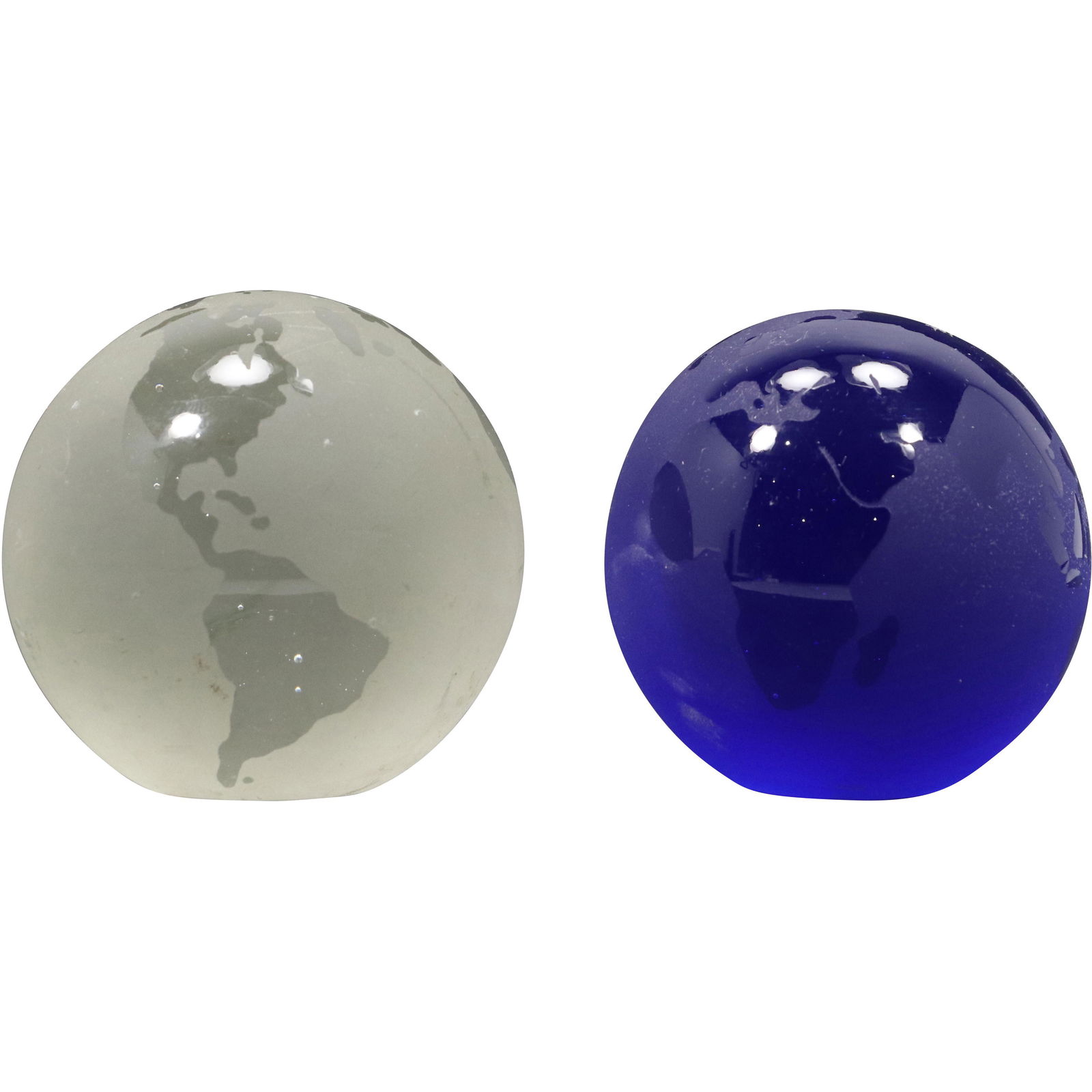 2 World Globe Glass Paperweights, Blue and Clear Satin (1 of 6)