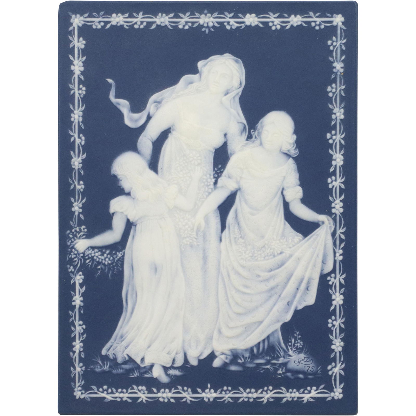 Mettlach Villeroy & Boch Blue White Maidens Plaque (1 of 8)