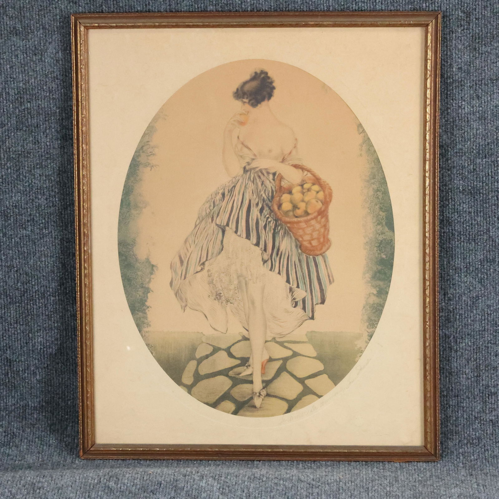 Circa 1920s Art Deco Color Etching Woman Eating Fruit (1 of 10)