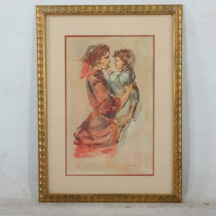 Edna Hibel, Color Lithogtraph #72/295 Mother and Child: Edna Hibel, Color Lithogtraph #72/295 Mother and Child. Pencil signed and numbered. Original framing. size: 16.75 x 10.5 matte, 24 x 18 outside of frame. ASKart: Edna (Hibel) Plotkin (1917 - 2015) was