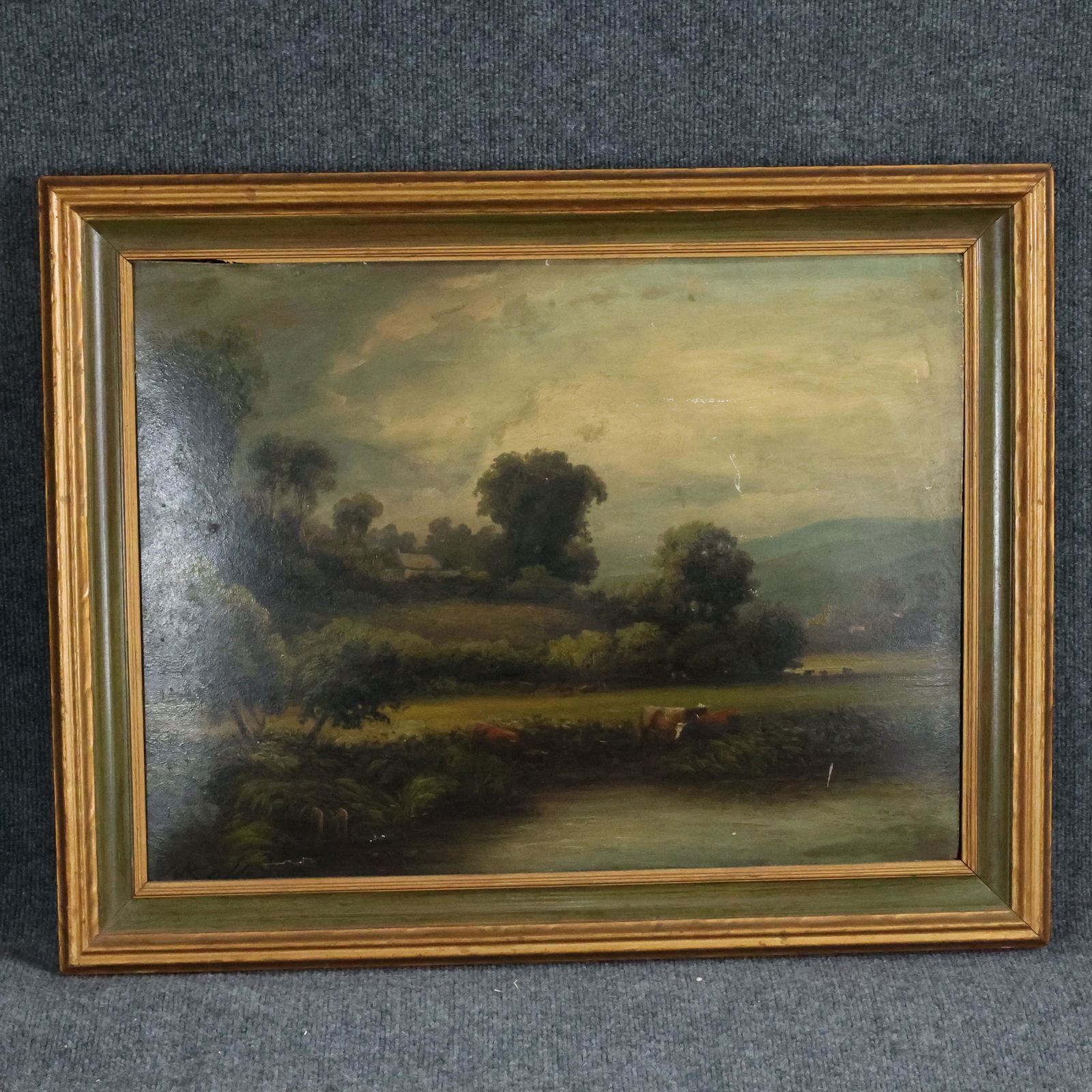 19th C. Hudson Valley Oil Painting with Cows in Pasture (1 of 10)