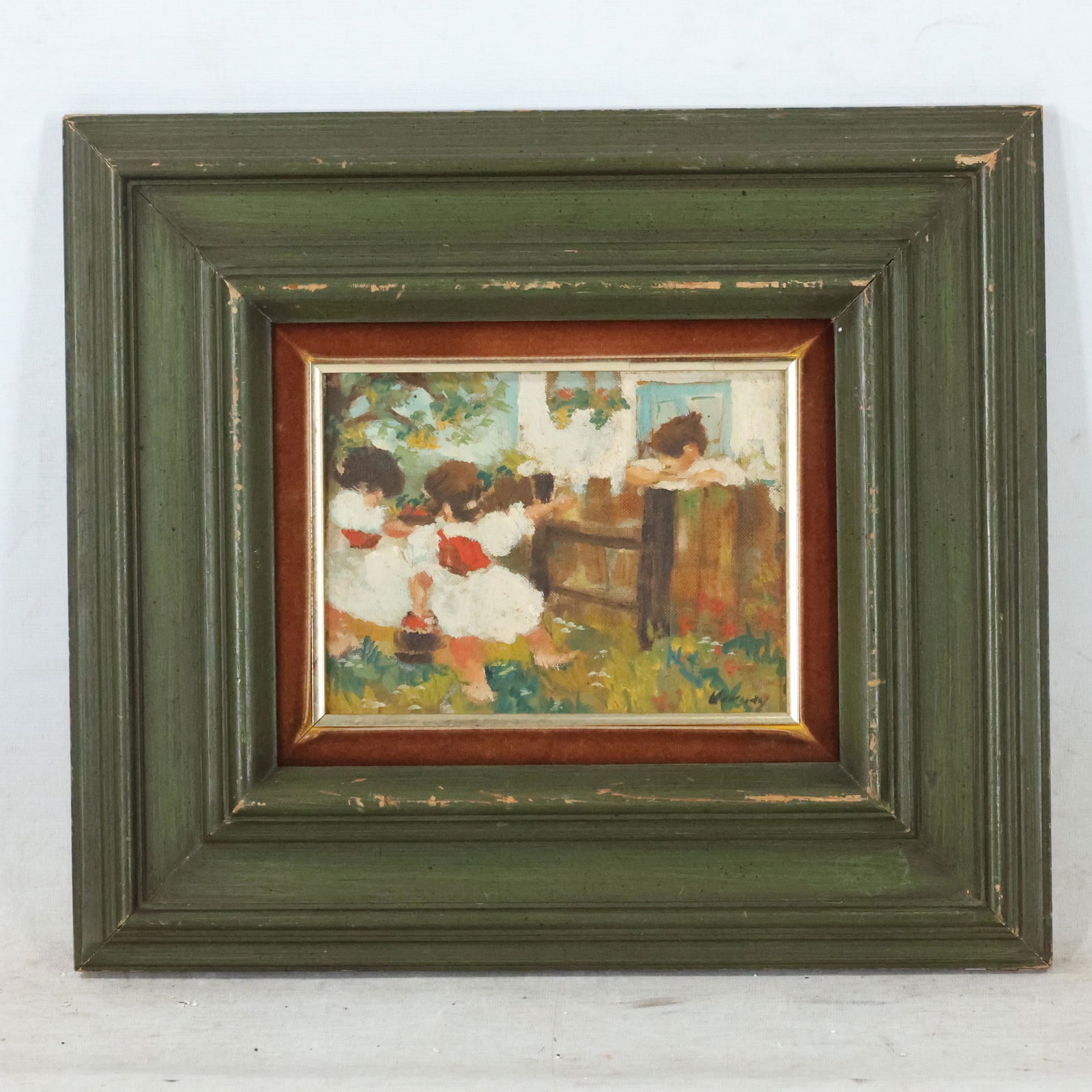 Varuay, Oil/b Playful Children titled "At The Gate" (1 of 8)