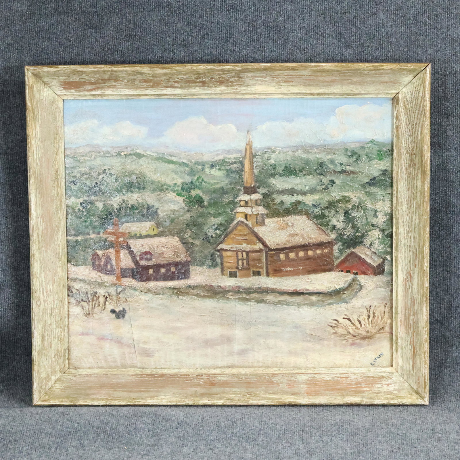 E Atkin , Oil/b, 1941, Winter Landscape Lambertville NJ (1 of 10)