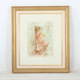 Edna Hibel, Color Lithograph #282/285 "Sisters" Signed: Edna Hibel, Color Lithograph #282/285 "Sisters" Signed and numbered in pencil. Original framing. Vintage. size: 15.5 x 13 matte, 20.25 x 17.25 outside of frame. ASKart: Edna (Hibel) Plotkin (1917 - 20