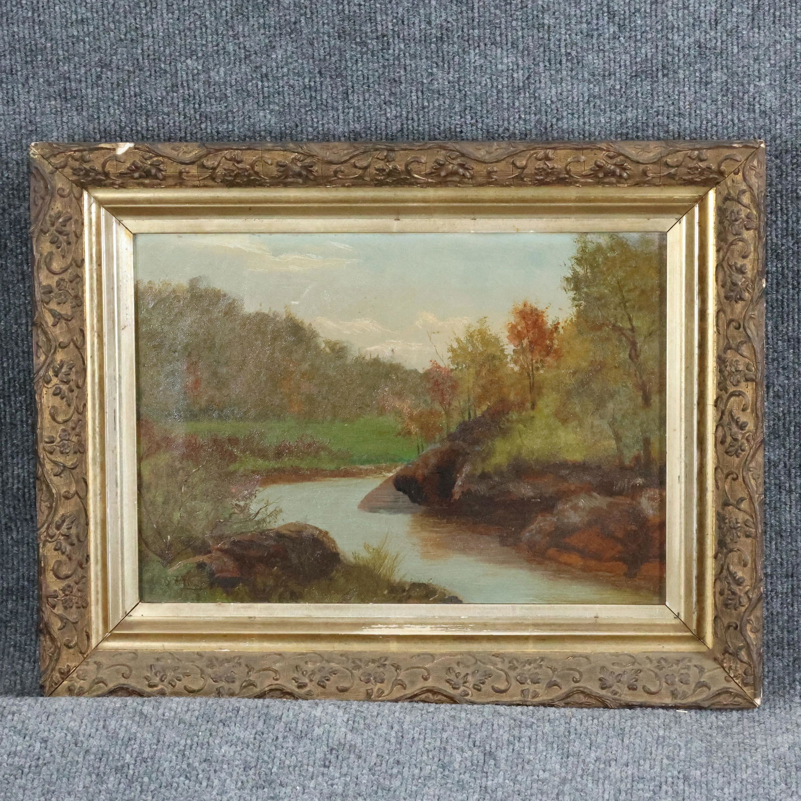 B F Fields, Quality 19th C. Oil Painting Autumn Stream (1 of 9)