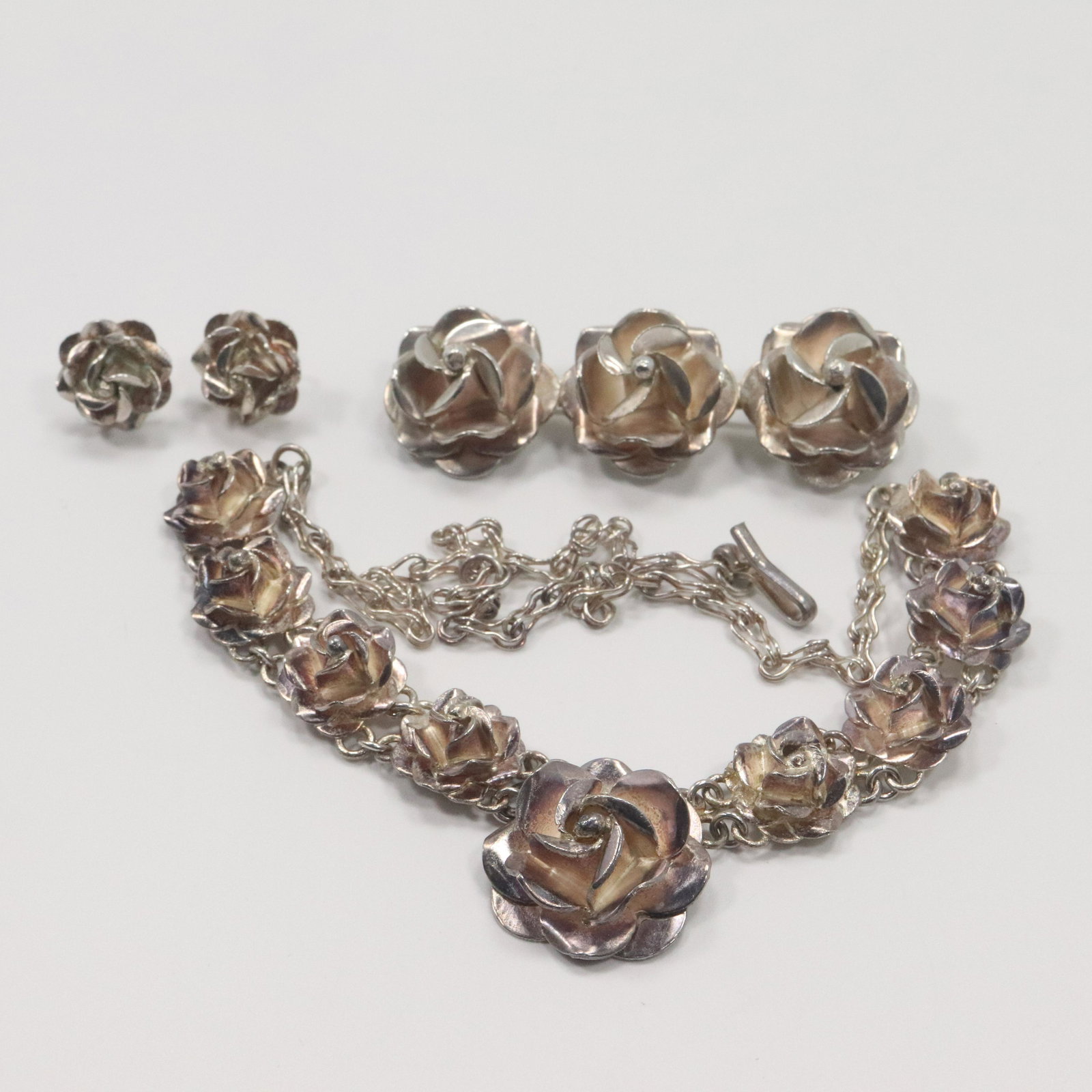 4 Pc Set: .925 Sterling Mexico Necklace, Earrings, Pin (1 of 8)