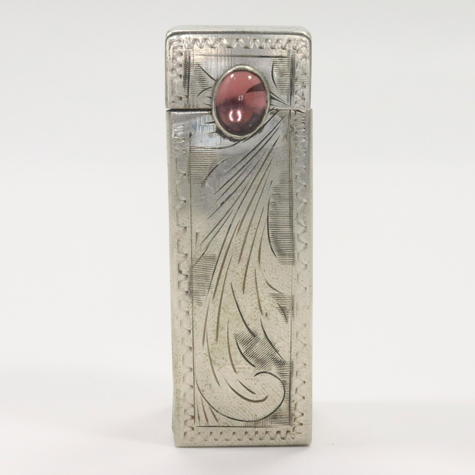 .925 Sterling Silver Italy Lipstick Case Pink Stone (1 of 6)