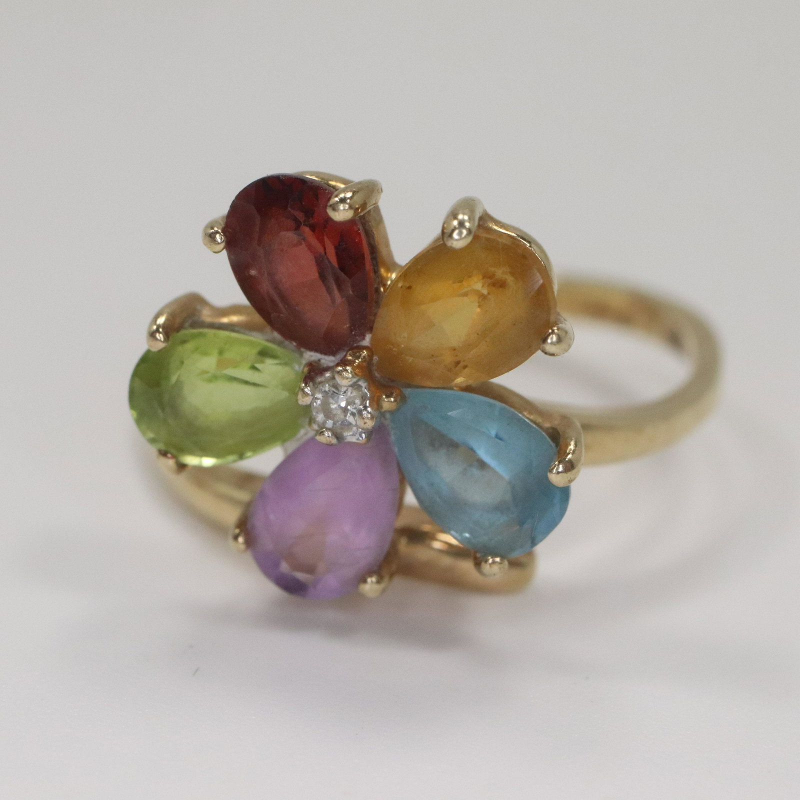 10K Yellow Gold Ring Genuine Citrine, Blue Topaz, Perid (1 of 6)