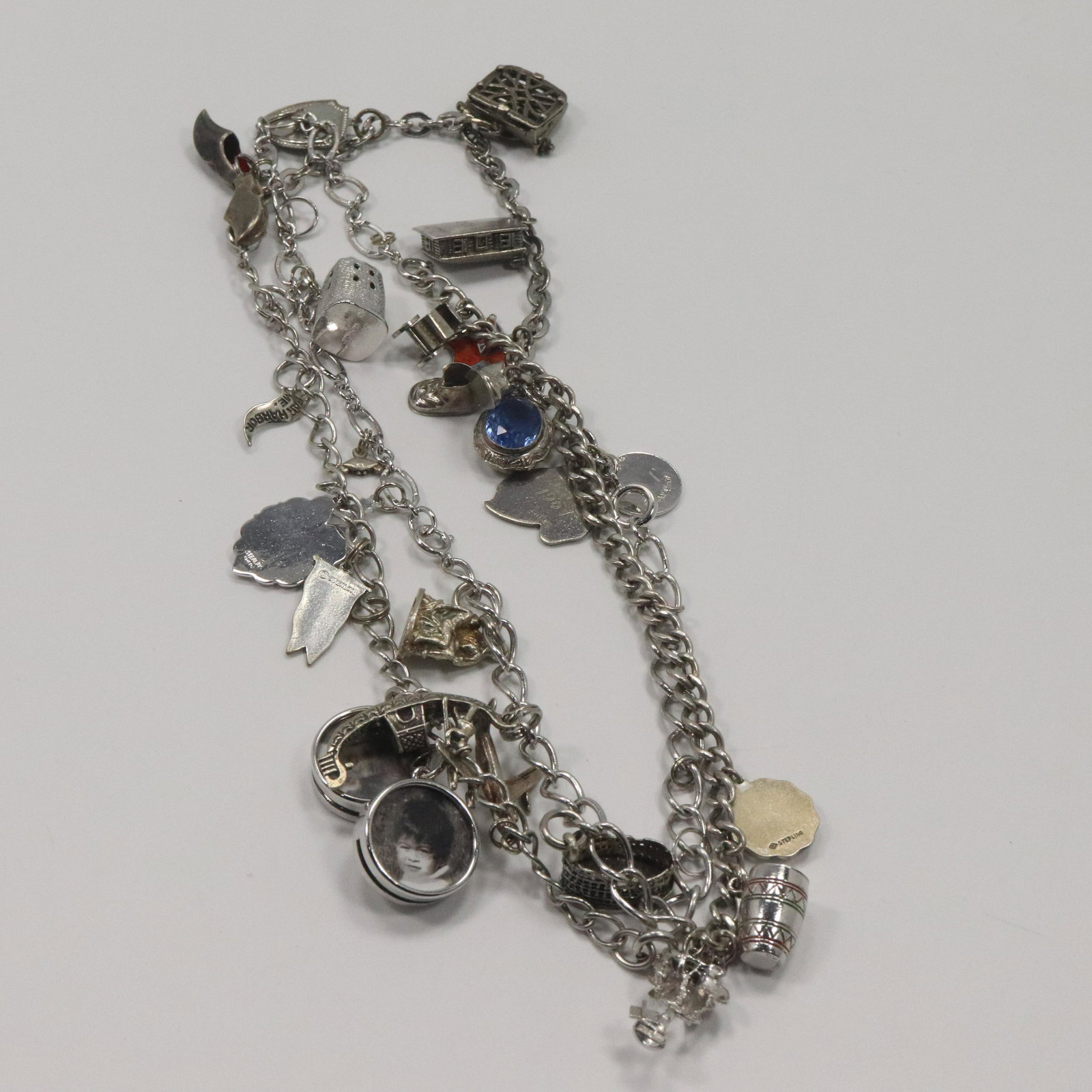 .925 Sterling Silver Charm Necklace with 23 Charms (1 of 6)