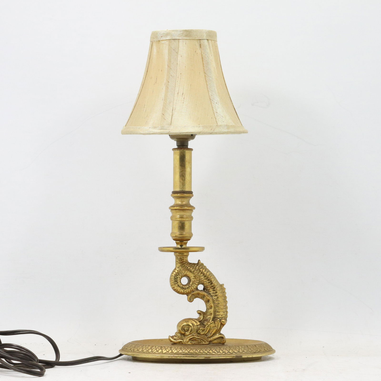 Antique Bronze Serpent Figure Boudoir Lamp Silk Shade (1 of 7)