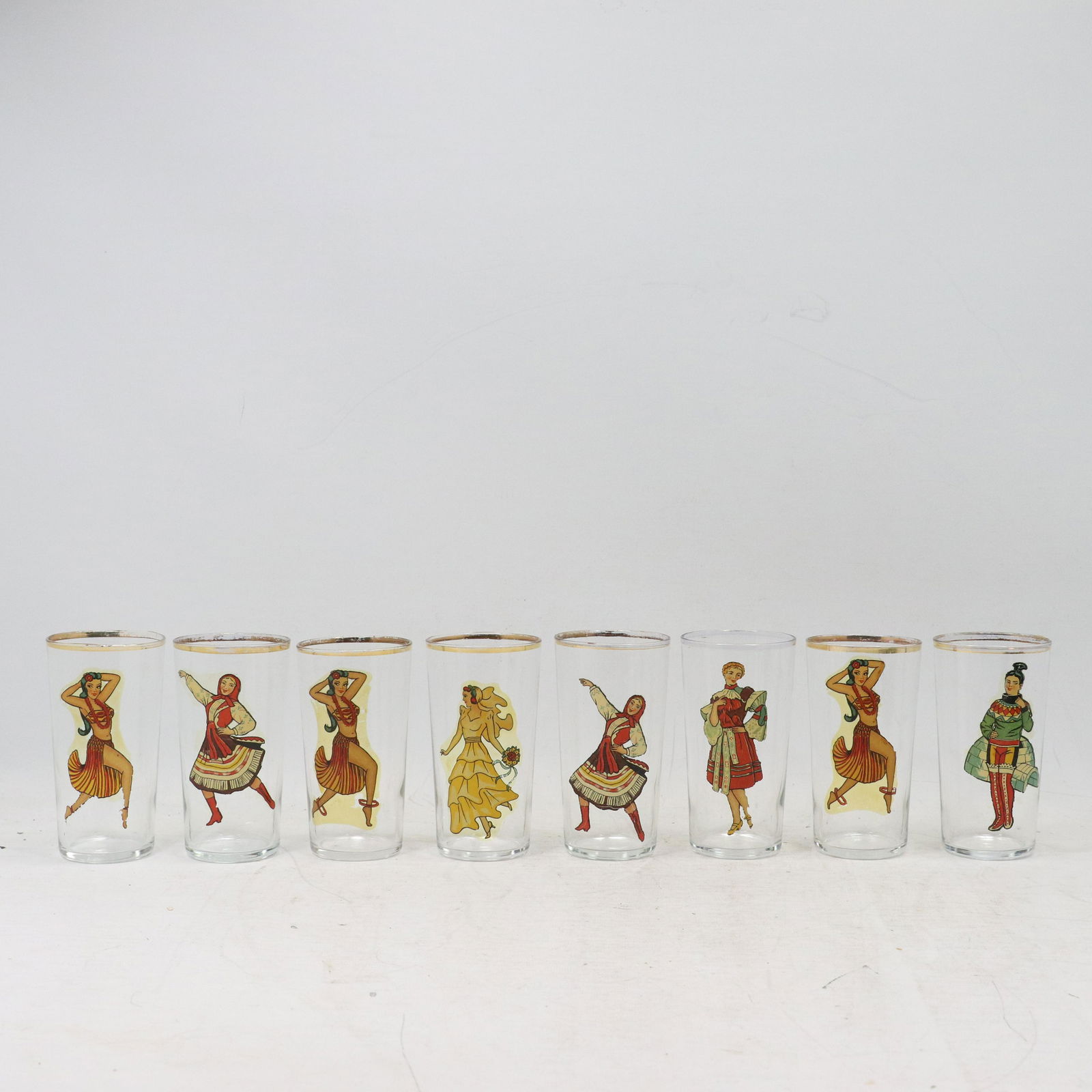 8 Vintage Drinking Glasses Dancing Girls Costumes Nudes (1 of 9)