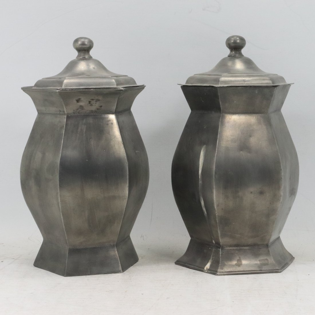 [2] Large Colonial Pewter Container Jars with Covers (1 of 7)