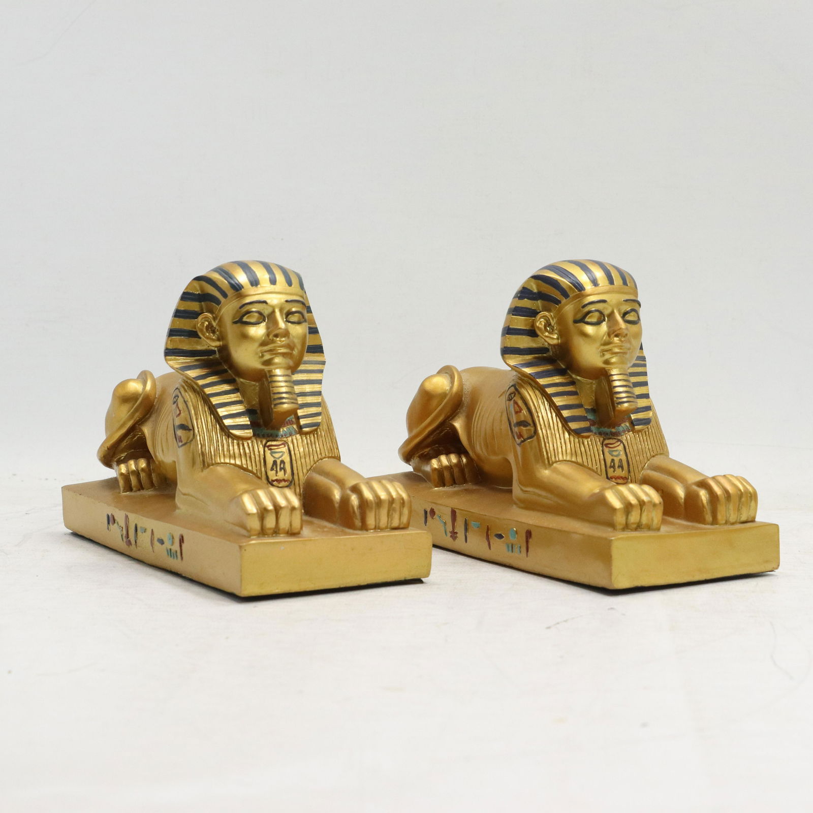 [2] Gold Gilt Egyptian Guardian Sphinx Figure Statues (1 of 10)
