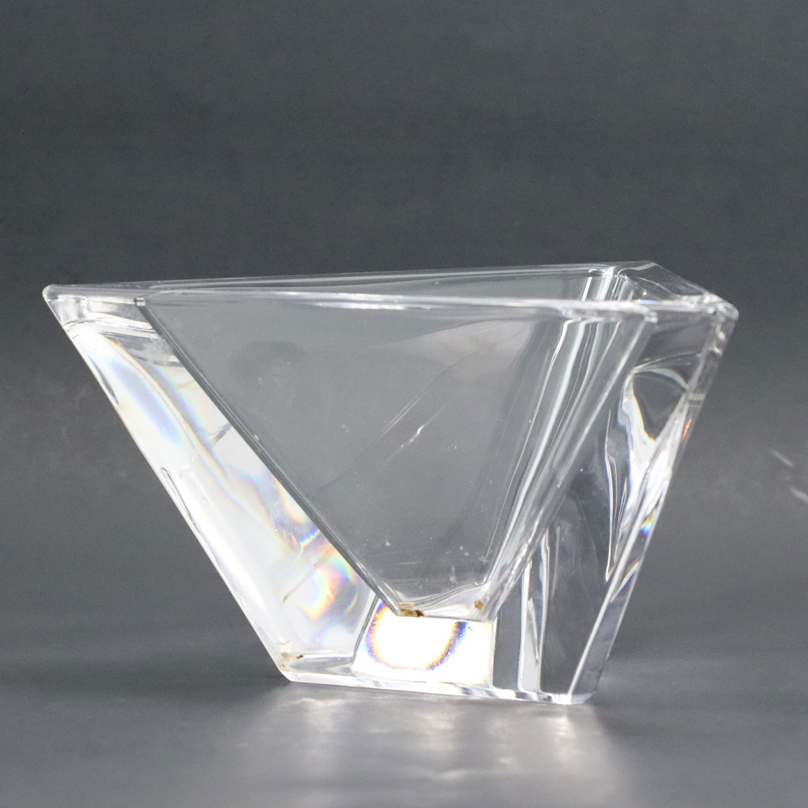 Orrefors Sweden Crystal Glass Modern Mid-Century: Orrefors Sweden Crystal Glass Triangular Bowl. Original label size: 4.25h 7.75w