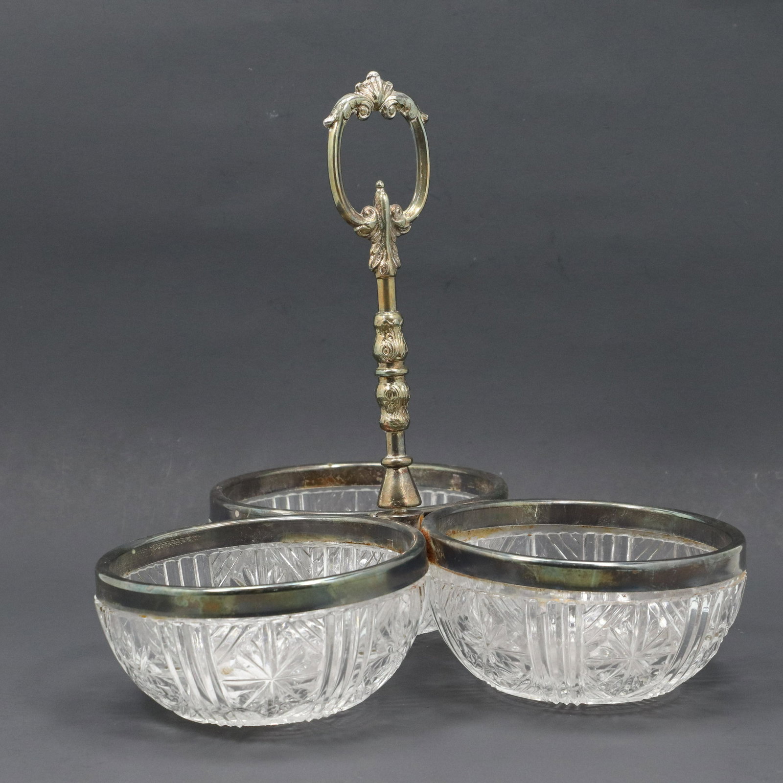 Triple Glass Serving Bowls Mounted in Silver Plate (1 of 8)