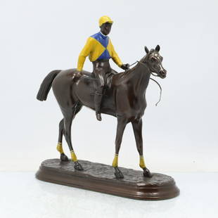 Charles Valton, Bronze Jockey on Horse Signed Sculpture: Charles Valton, Bronze Jockey on Horse Signed Sculpture. Signed: C Valton. Original patina. size: 12h 11.75w. ASKart: Charles Valton (1851 - 1918) was active/lived in France. Charles Valton is known f