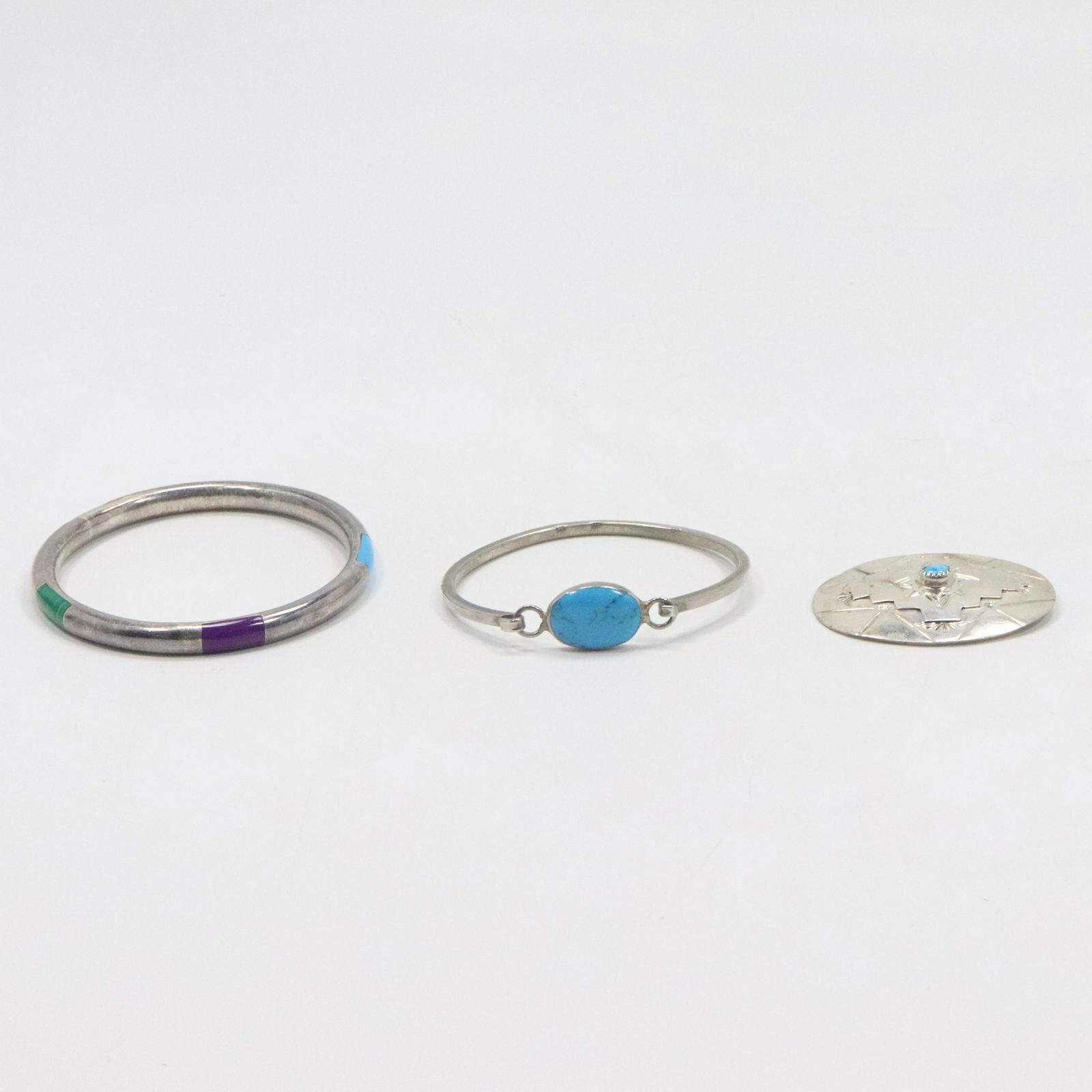 2 Sterling and Turquoise Bangle Bracelets & Brooch (1 of 10)