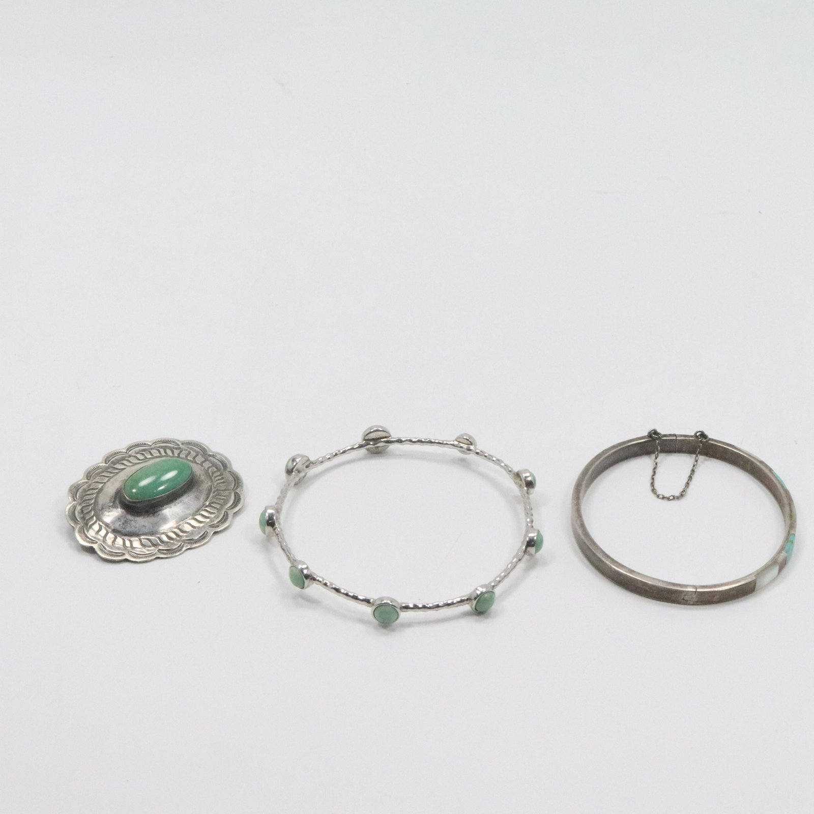 Sterling Turquoise Brooch, 2 Sterling Turquoise Bangles (1 of 8)
