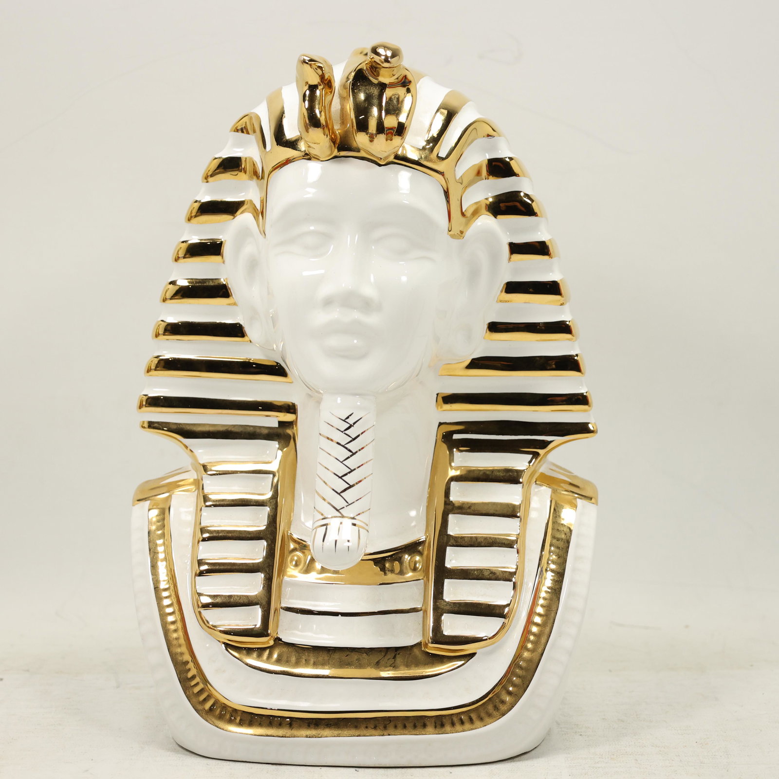 White & Gold Ceramic Egyptian Pharaoh Bust Statue (1 of 8)