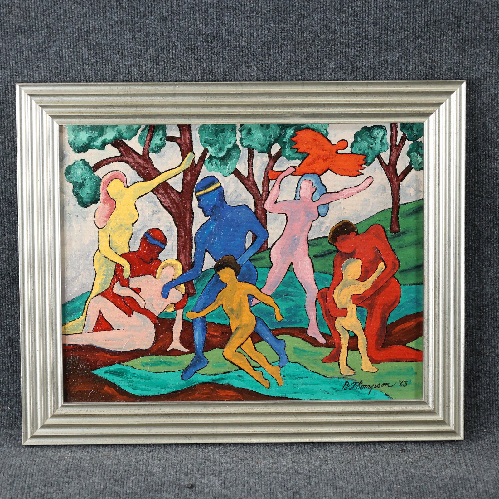 Bob Thompson 1963, Modernism Nudes in Park Setting Oil (1 of 15)