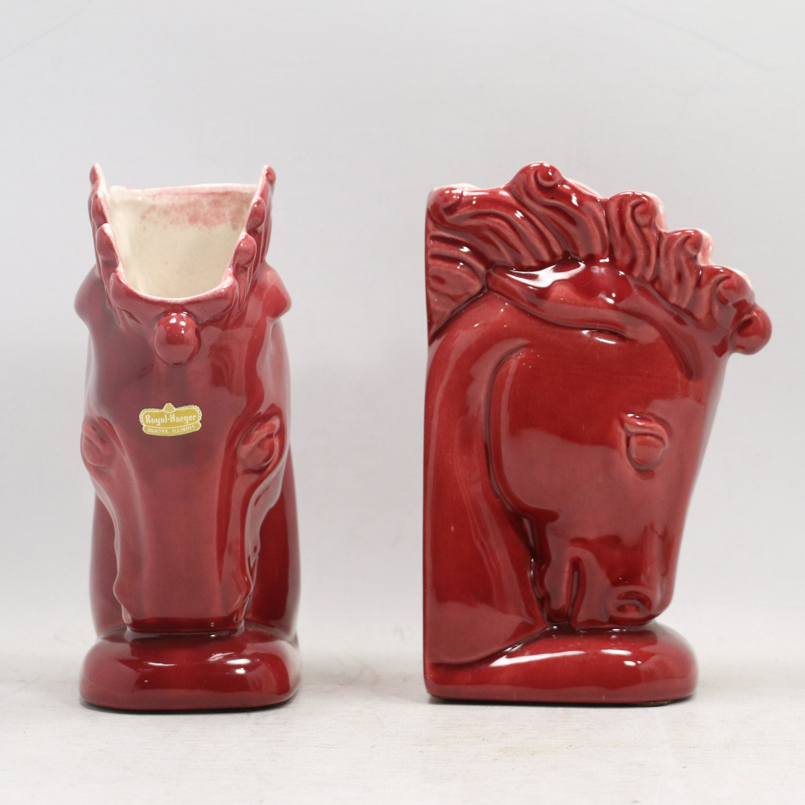 Royal Haeger Pair Red Glaze Horse Head Bookend Planters (1 of 7)