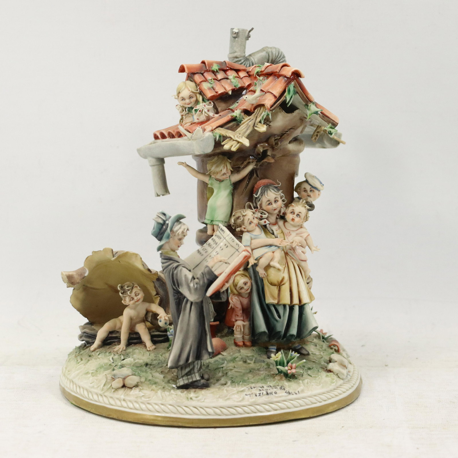 Very Fine Italian Porcelain Grouping Mother Goose: Very Fine Italian Porcelain Grouping Mother Goose. Great detail. Marked: Made in Italy, Depossee, Work of Art, Censmento Scultore, Tiziano Galli. size: 9.25h 8.25w