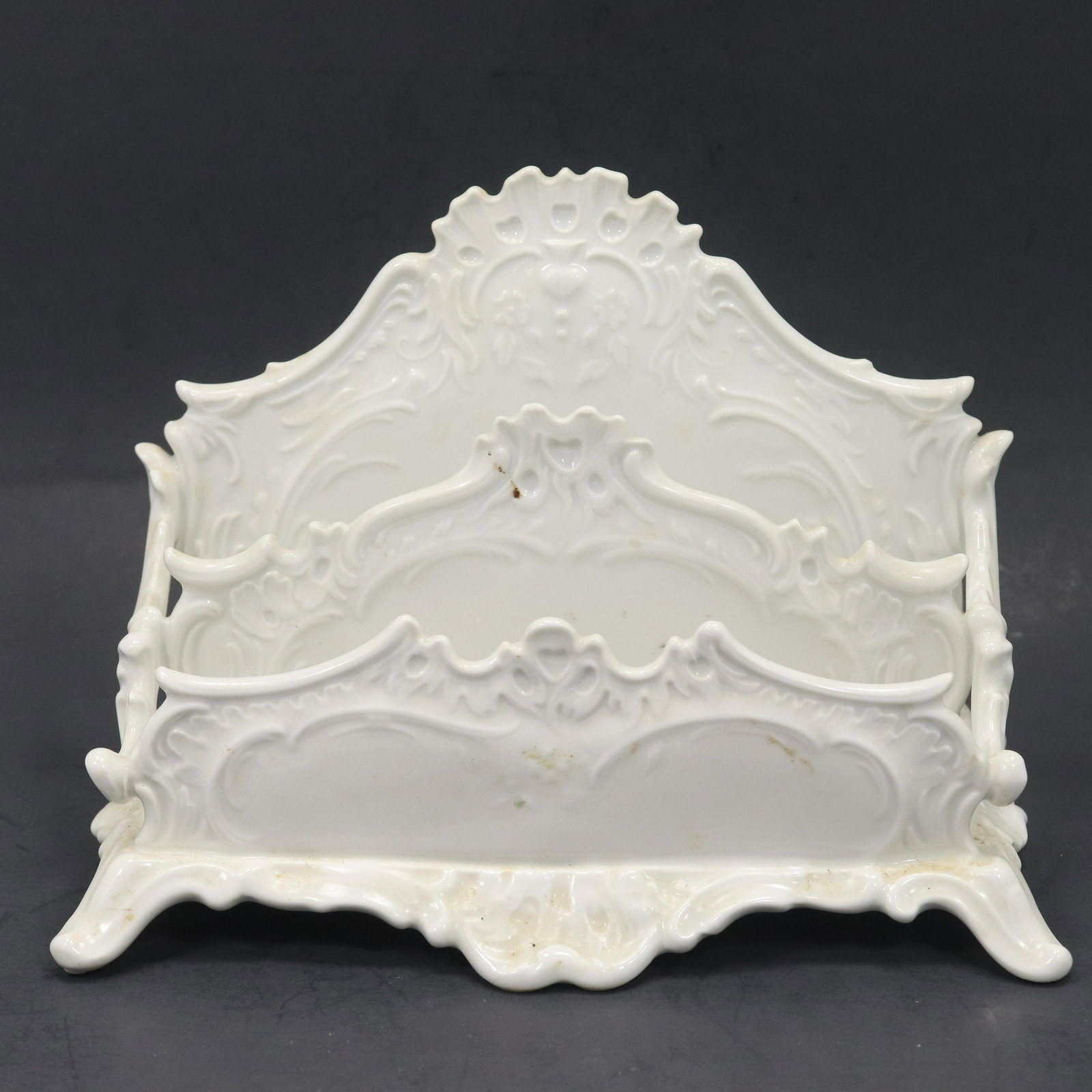 Bavaria Western Germany White Porcelain Letter Holder: Bavaria Western Germany White Porcelain Letter Holder. 19th. C. Antique. size: 7.5 x 9.5 x 5.5