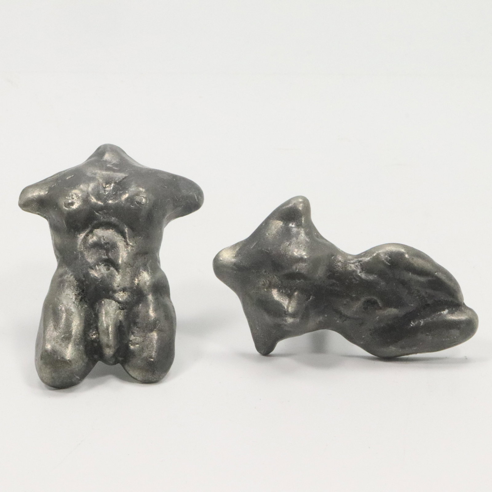 Unique Nude Male & Female Torso Drawer Pulls: Unique Nude Male & Female Torso Drawer Pulls. Cast Metal. size: 2 3/4 in. x 2 in. and 3 in. x 1 3/4 in.