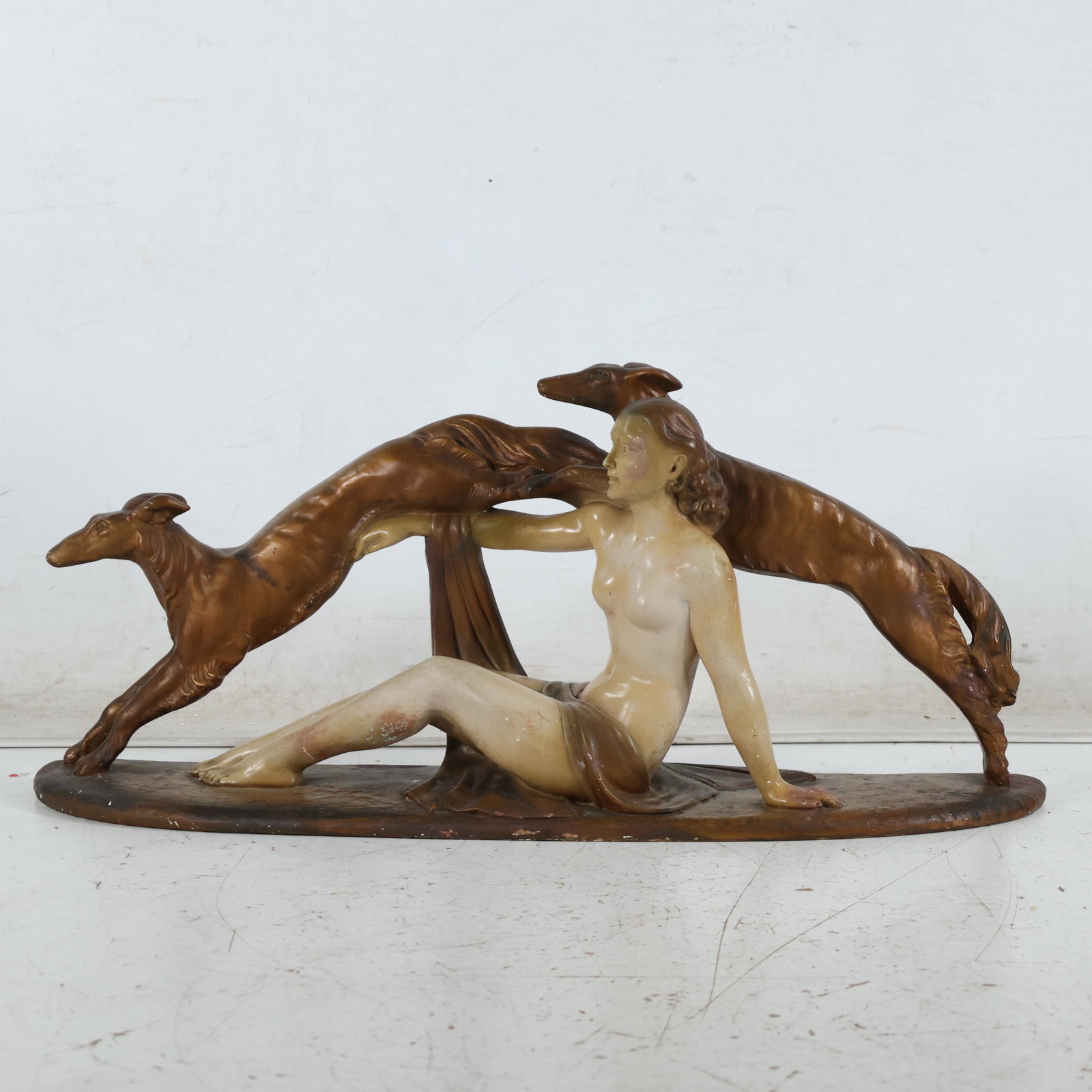 1920s Art Deco Woman & 2 Whippets Plaster Composition (1 of 13)