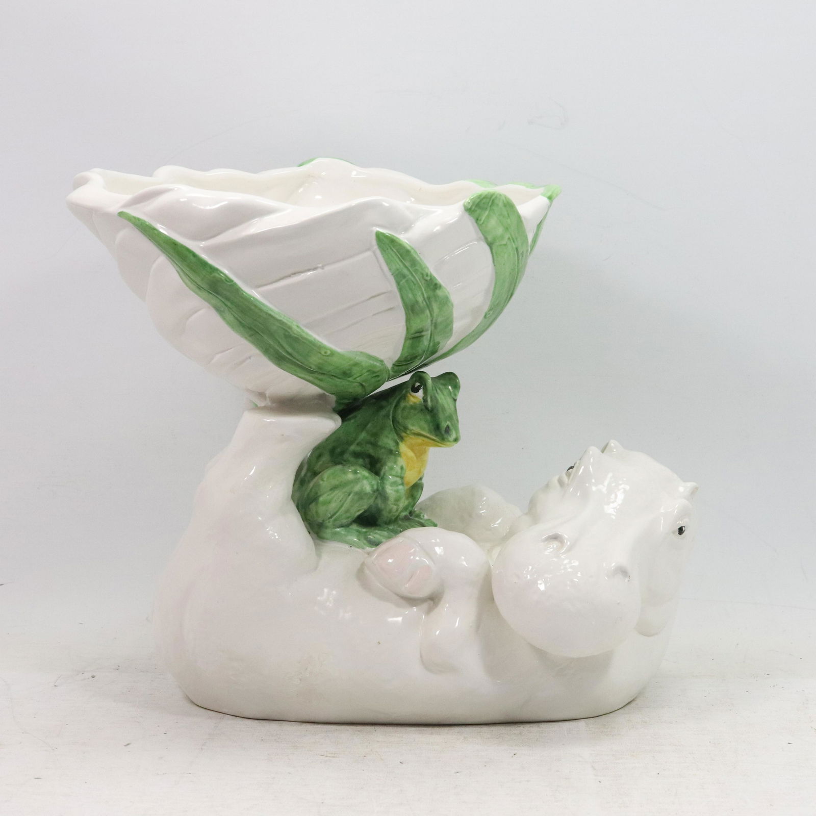 Glazed Ceramic Hippo with Frog Large Bowl, Hand Painted (1 of 10)