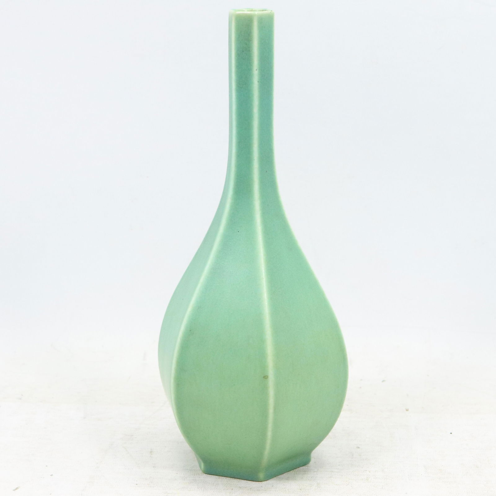 Vintage England Green Art Pottery Vase Monogram Mark: Vintage England Green Art Pottery Vase. Monogram mark on base. Size: 10.75h 5w