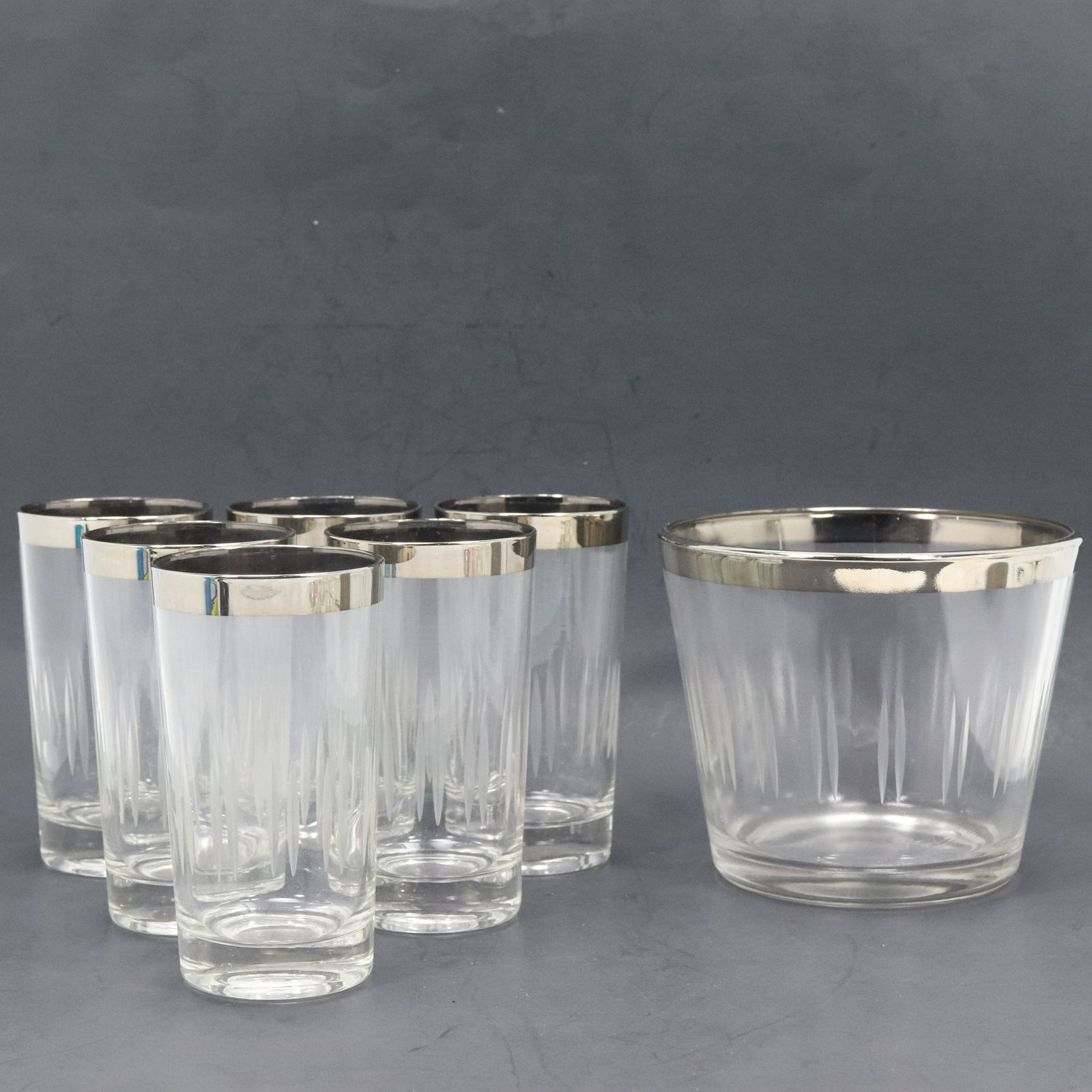 Silver Rimmed Glass Ice Bucket and 6 Drinking Glasses (1 of 14)