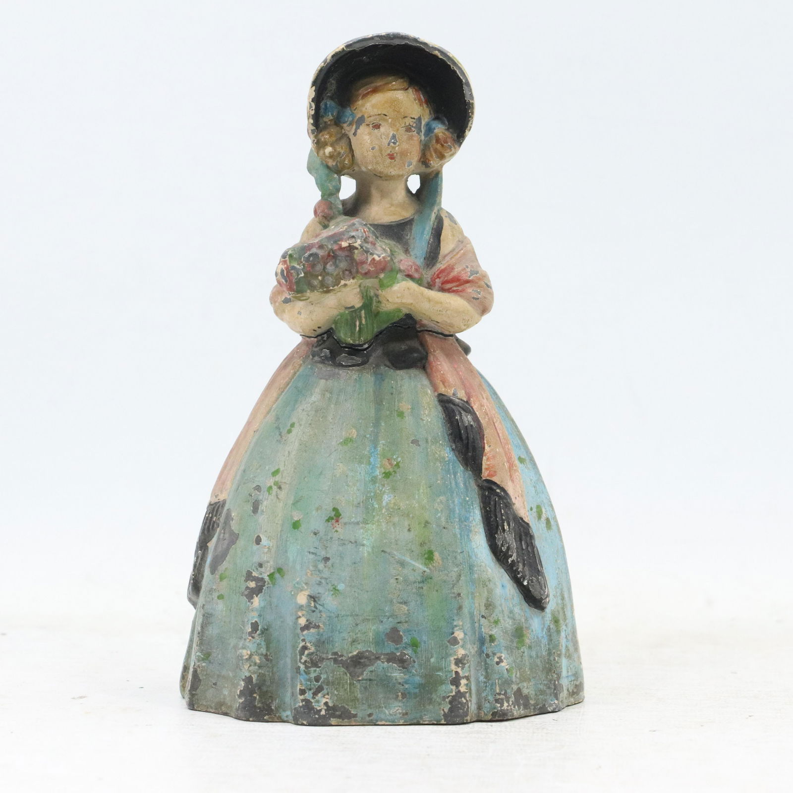 Antique Cast Iron Bonnet Girl Holding Flowers Doorstop (1 of 9)