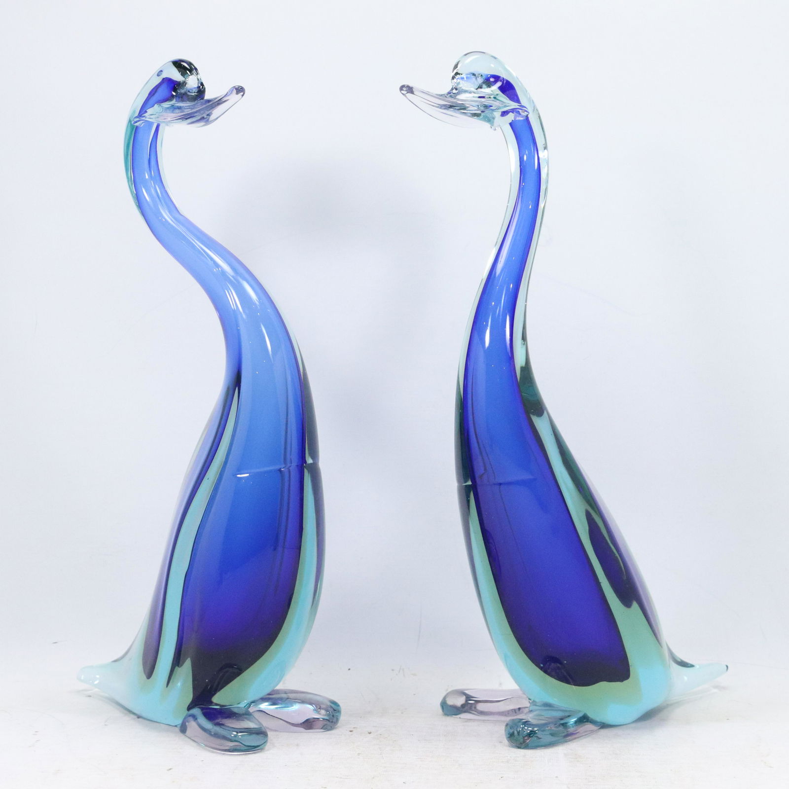 [2] 17 in. tall Murano Art Glass Blue Goose Sculptures (1 of 8)
