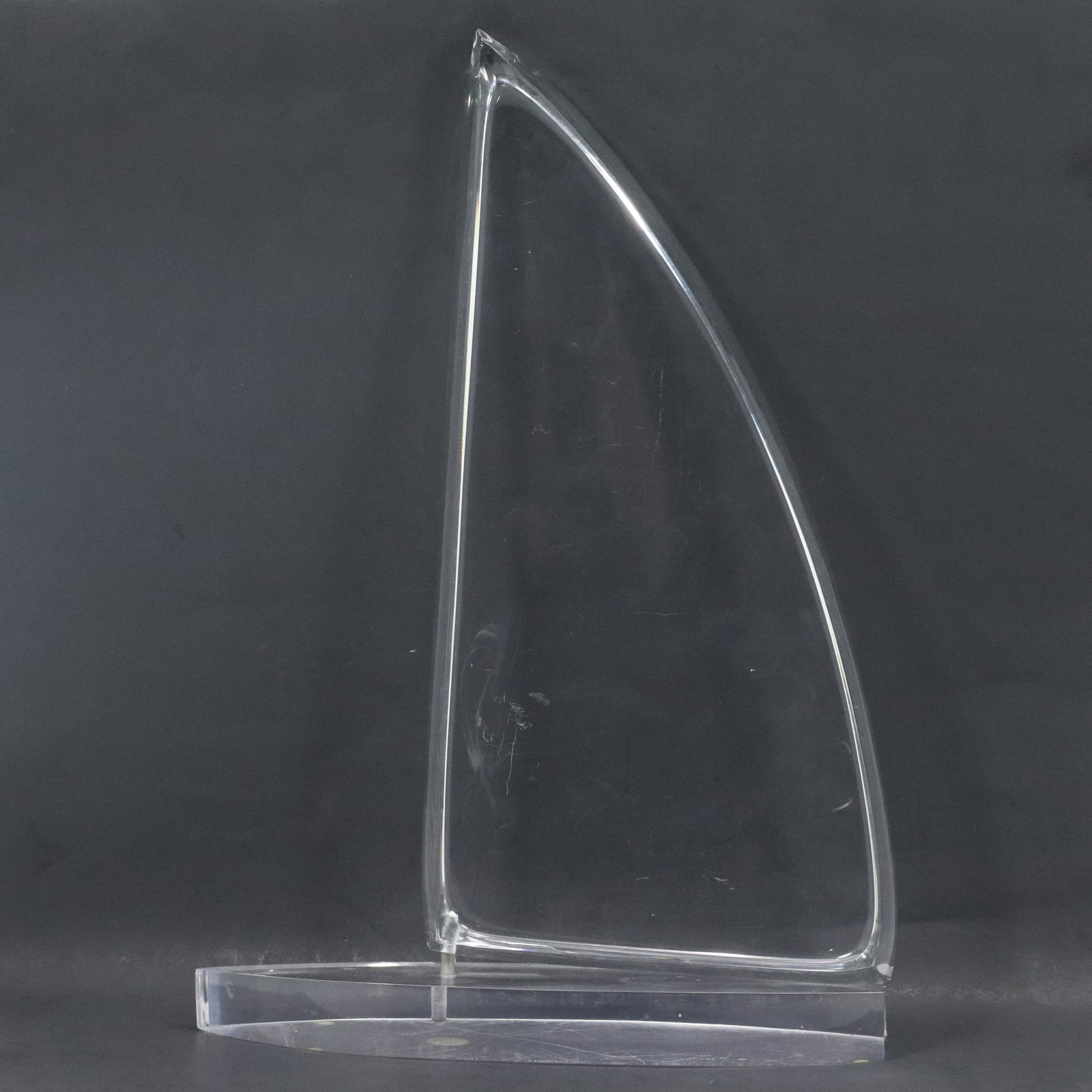 Mid-Century Modern Clear Lucite Sail Boat Astrolite Prd: Mid-Century Modern Clear Lucite Sail Boat Astrolite Products. Original label. Size: 17.5h 12.5w