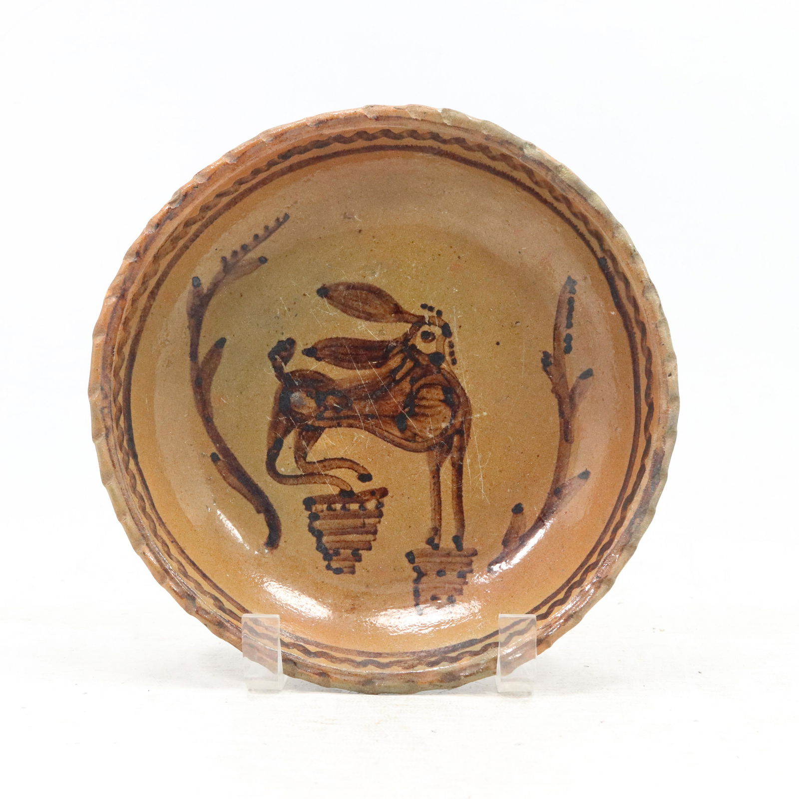 Folk Primitive Redware Pottery Plate Stylized Deer (1 of 8)